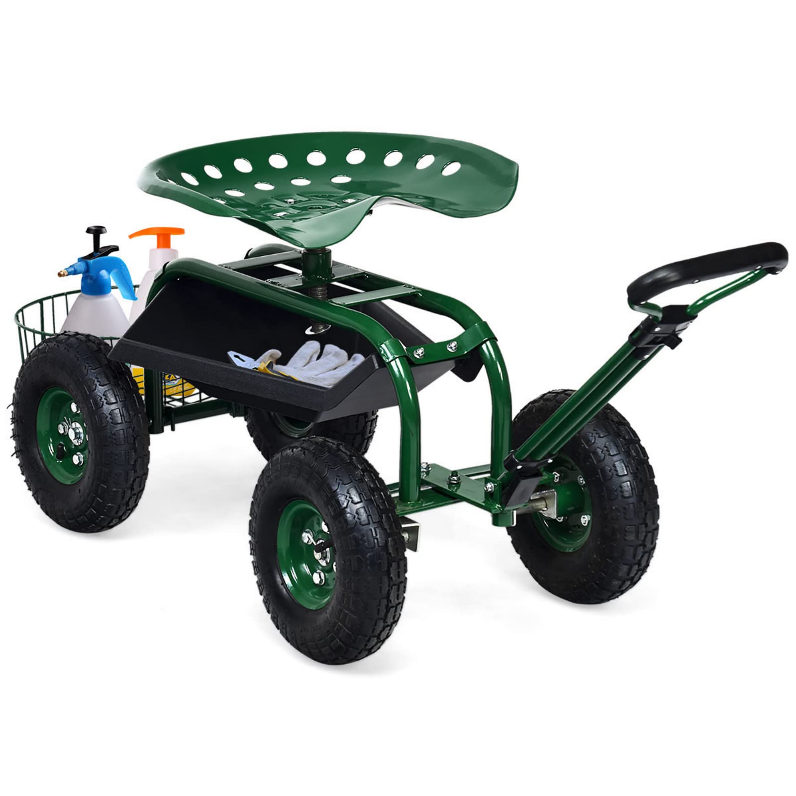 Heavy Duty Garden Cart with Seat & Wheels - Planting & Gardening Work Cart