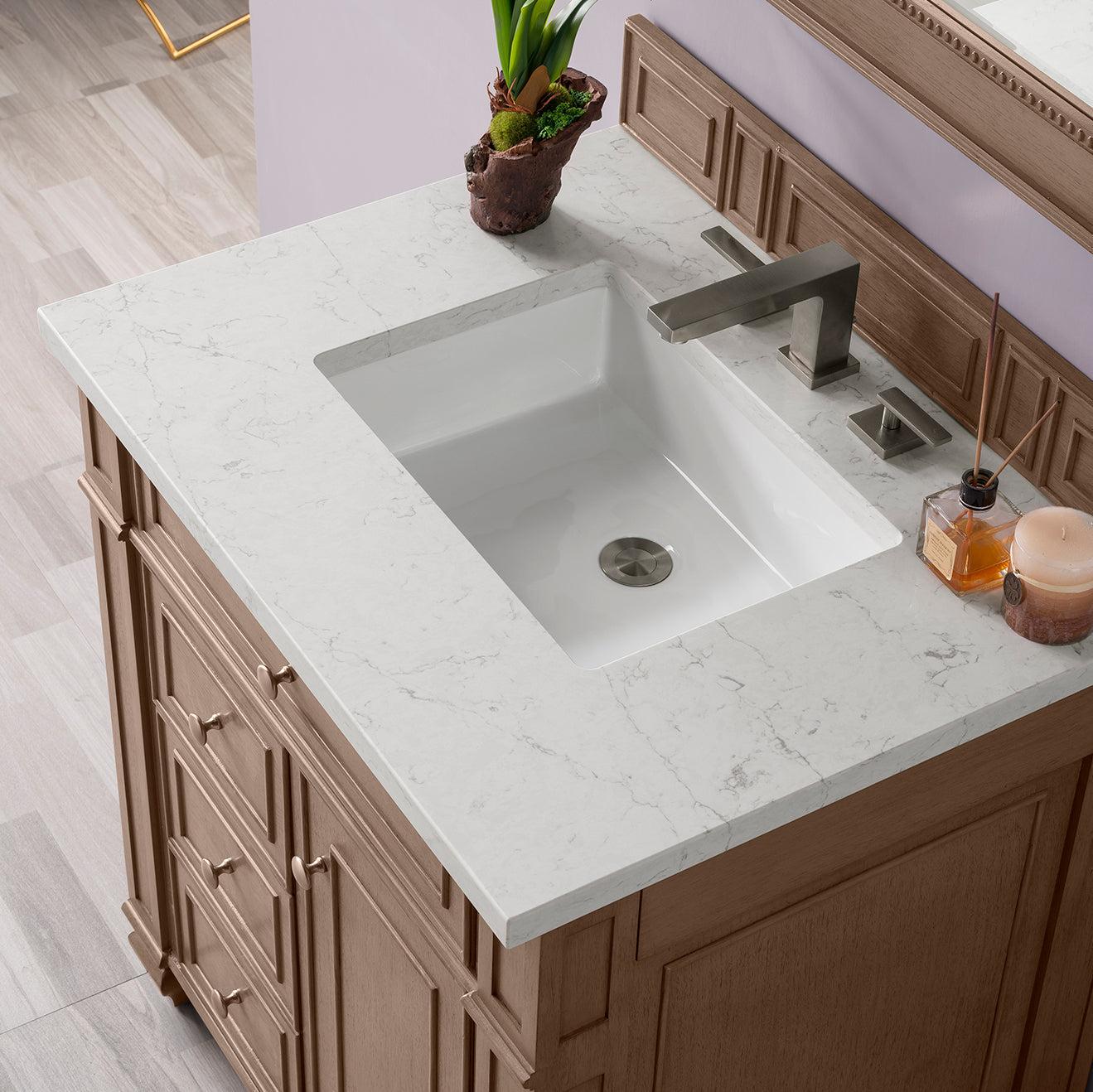 James Martin Vanities Bristol Collection 30-Inch Single Bathroom Vanity in Whitewashed Walnut with Countertop Options - Perfect for Modern Bathroom Remodeling and Home Renovation Projects