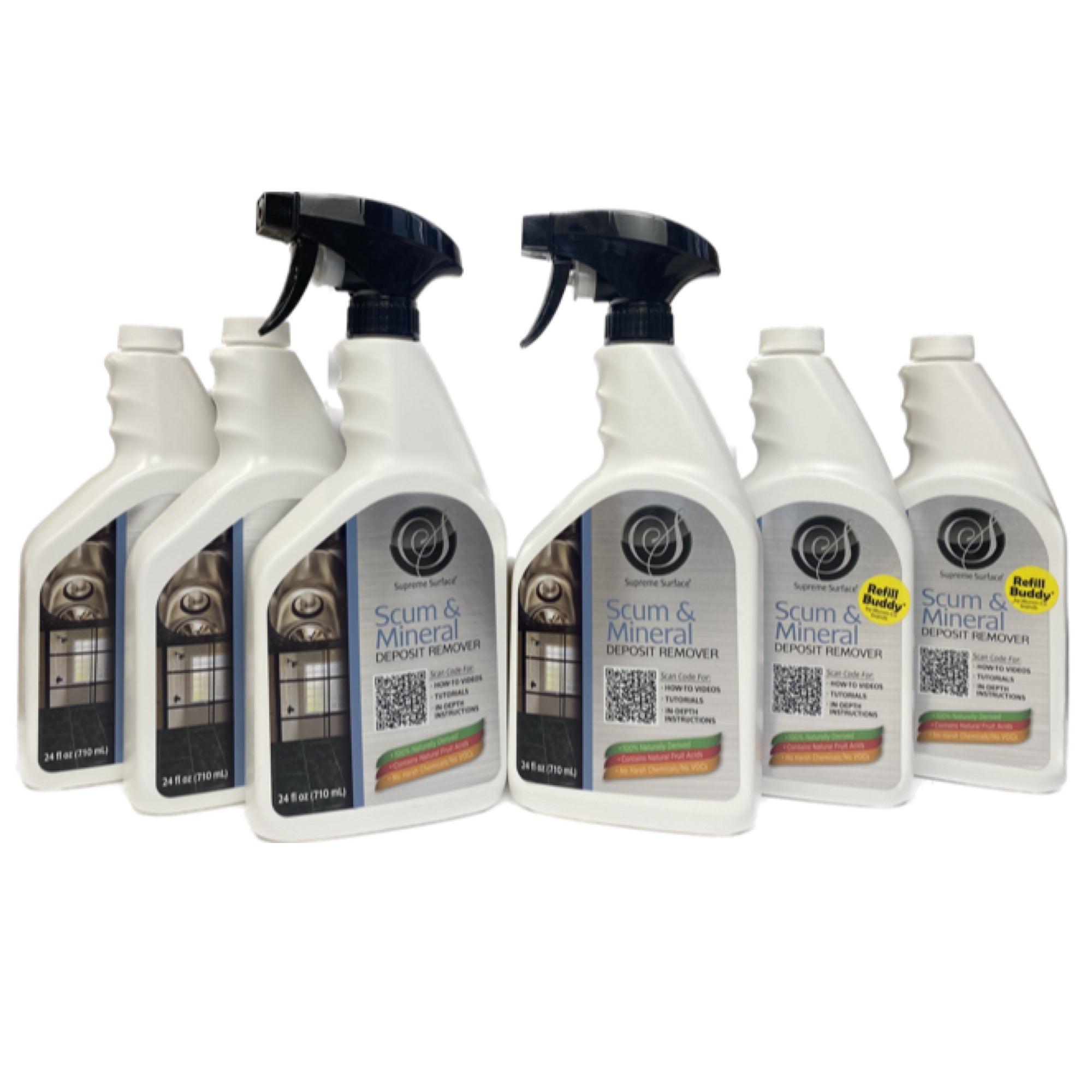 Scum and Mineral Deposit Remover - 6 Pack Refill Value | Effective Bathroom & Kitchen Cleaner for Shower, Sink, and Faucet Stain Removal