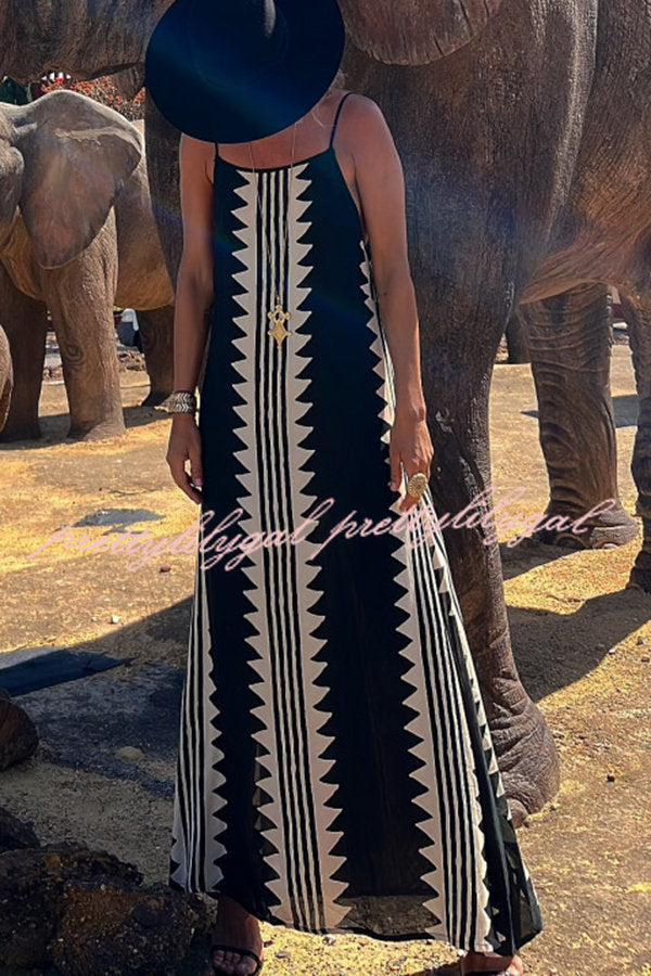 Stylish Ethnic Print Backless A-Line Maxi Dress for Women - Boho Chic Summer Beach Vacation & Party Outfit