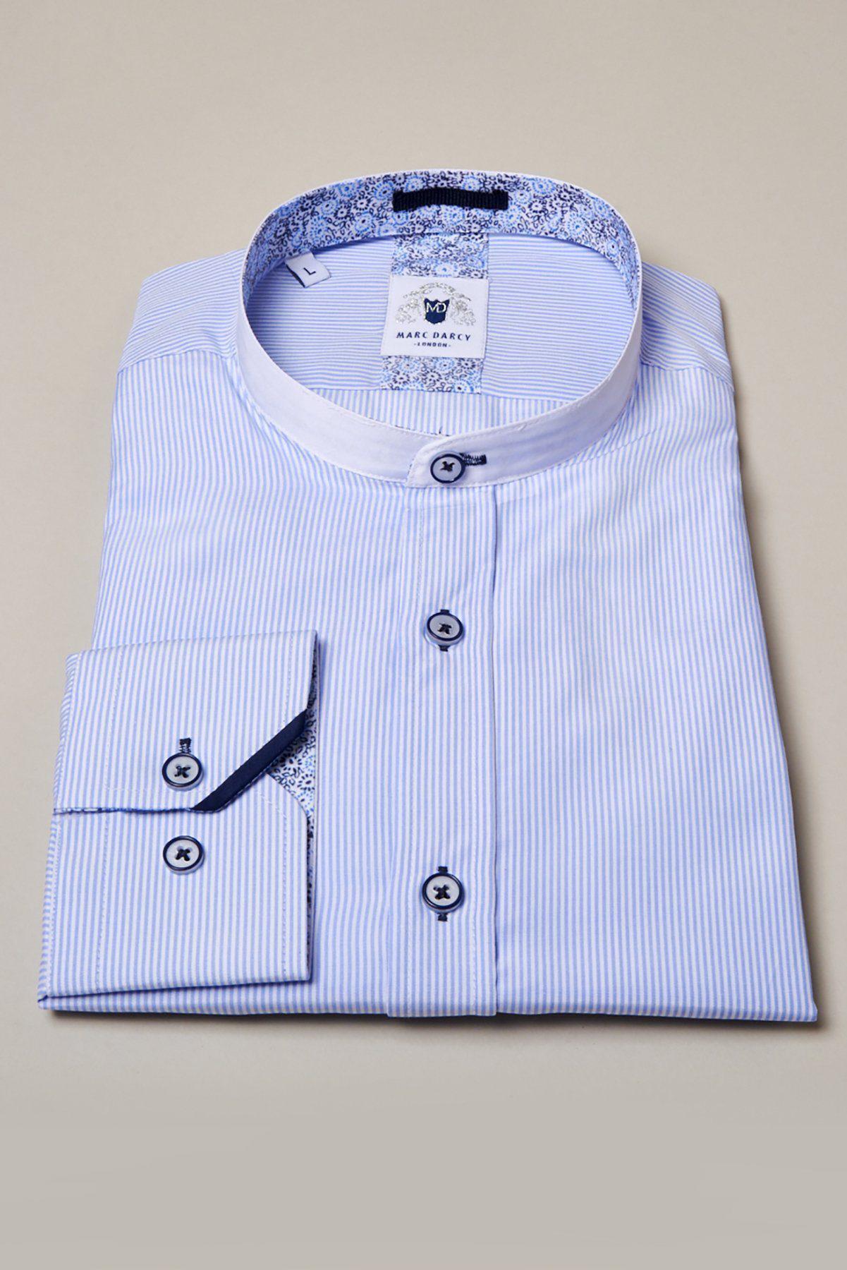 COOPER Men's Grandad Collar Sky Blue Striped Casual Shirt - Perfect for Office Wear, Business Meetings & Smart Casual Outfits