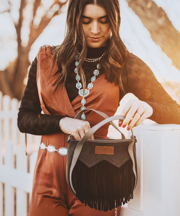 Wrangler Fringe Western Tote Bag for Women - Stylish Cowgirl Handbag with Leather Accents - Perfect for Rodeo, Music Festivals & Western Fashion Outfits