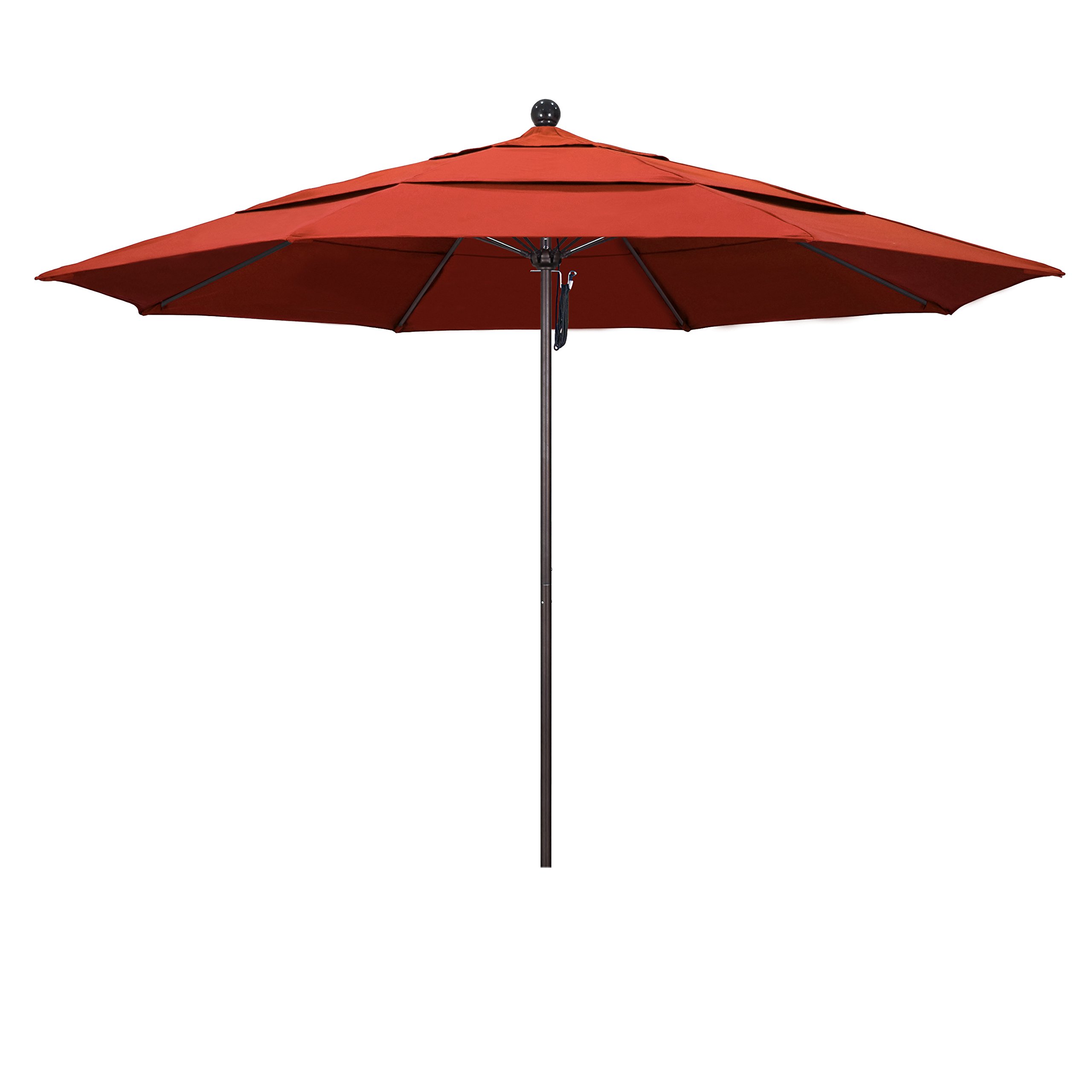 11' Round California Patio Umbrella with Aluminum/Fiberglass Frame, Pulley Lift System & Bronze Pole - Sunbrella Terracotta Fabric for Outdoor Dining, Poolside Lounging, and Garden Shade