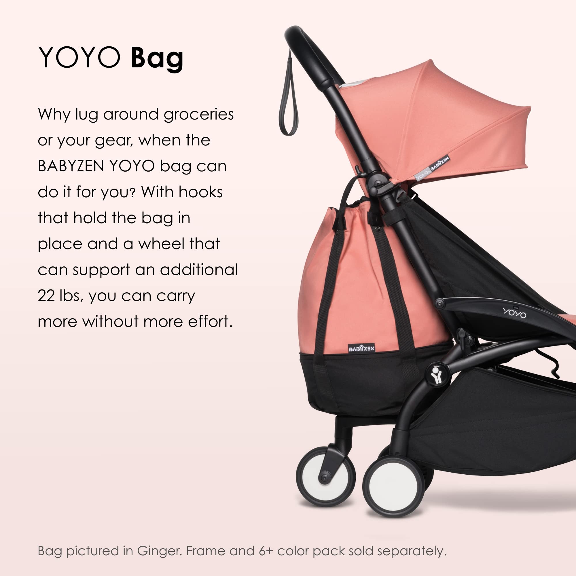 Babyzen YOYO Stroller Bag in Stone - Extra Storage for YOYO2 Stroller with Wheel Base & Hooks - Perfect for Diapers, Toys & Essentials On-the-Go