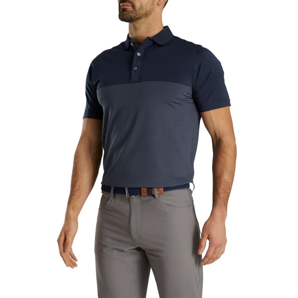 Footjoy Men's Engineered Pin Stripe Lisle Golf Polo Shirt - Moisture Wicking Performance Golf Shirt for Men - Perfect for Golf Course, Clubhouse & Casual Wear