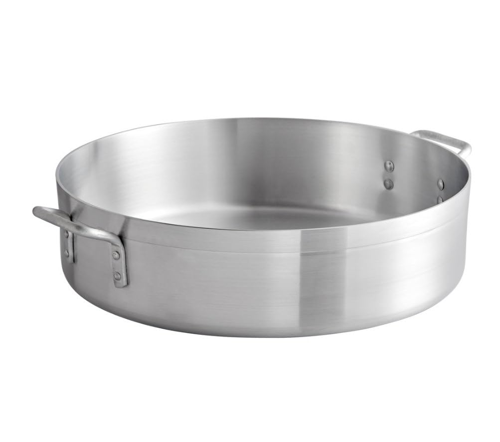 Soro Essentials 28 Quart Aluminum Brazier Pot with Riveted Handles - 4mm Thickness Medium Weight Cookware for Roasting, Sautéing, Searing & Frying - Perfect for Home Kitchen & Restaurant Use (Outdoor Cooking, Camping, BBQ)