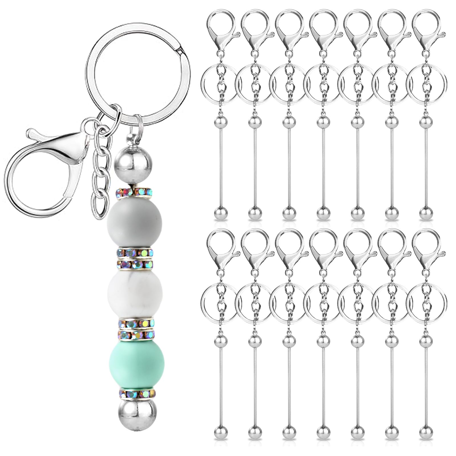 Whaline 15Pcs Bulk Metal Bead Keychain Bars - Removable Beadable Keychain Charms for DIY Crafts, Jewelry Making & Gift Accessories - Perfect for Keychains, Bracelets, Necklaces & Bag Decorations