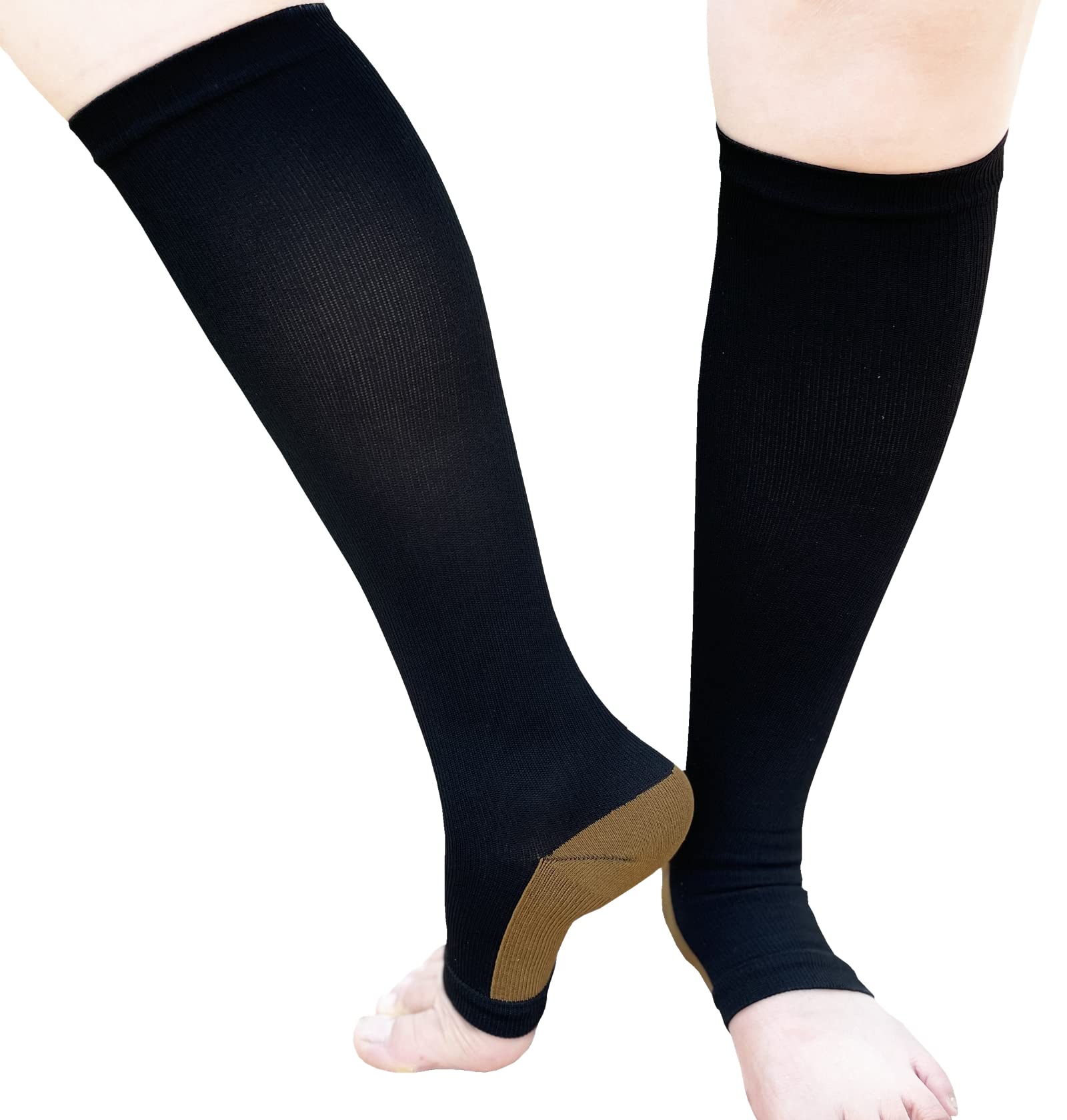 Copper Open Toe Compression Socks for Women & Men - 4 Pairs Toeless Compression Stockings for Nurses, Runners & Travelers - Improve Circulation & Reduce Swelling