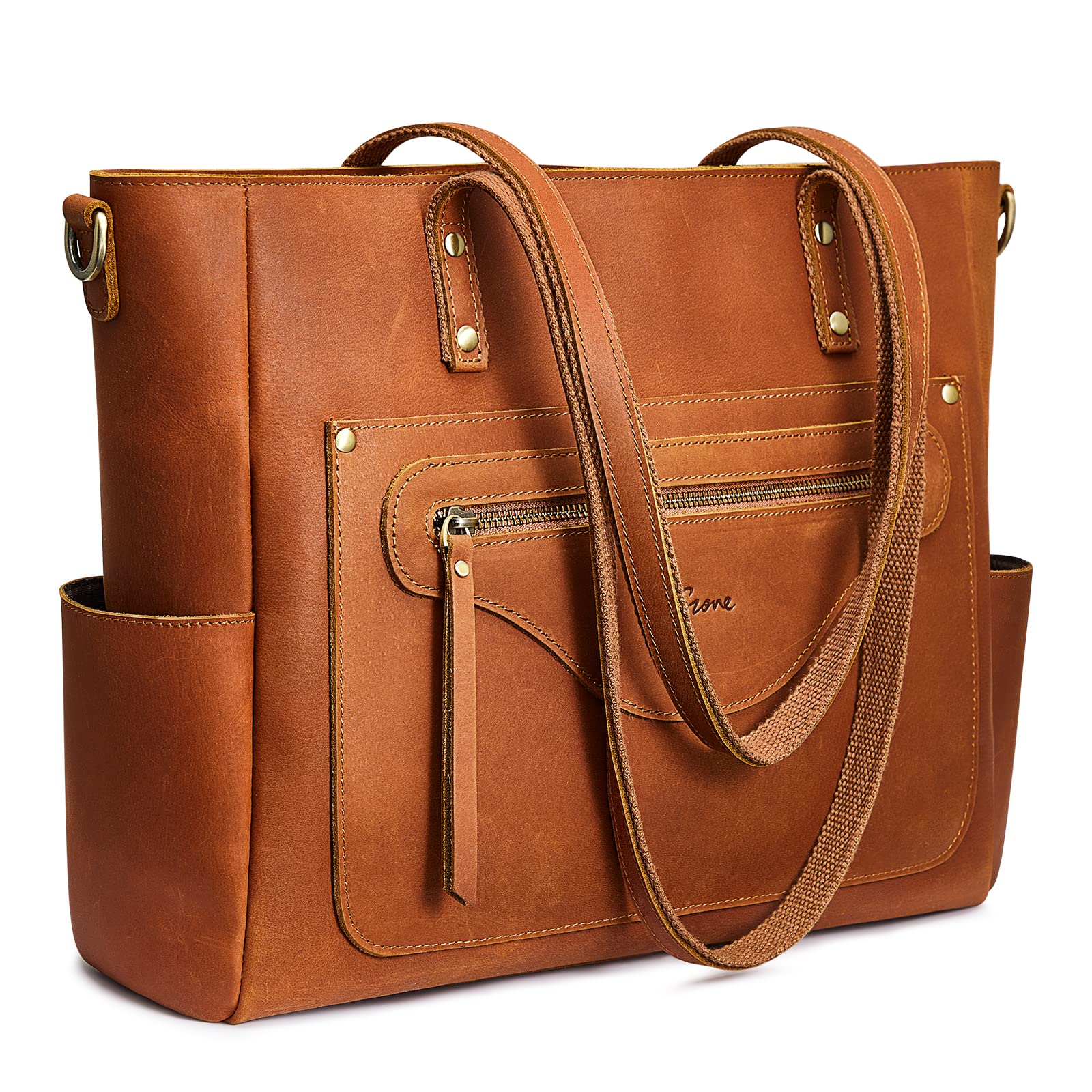 S-ZONE Genuine Leather Tote Bag for Women - Large Vintage Shoulder Purse & Crossbody Work Handbag - Perfect for Office, Travel & Everyday Use