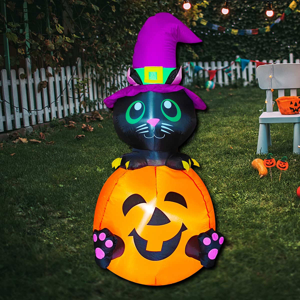 Poptrend 4.0 FT Inflatable Black Cat & Pumpkin Halloween Decorations with LED Lights - Outdoor Yard Blow Up Decor for Home, Garden & Holiday Parties | Perfect for Halloween Night, Front Yard Displays & Spooky Outdoor Decorating