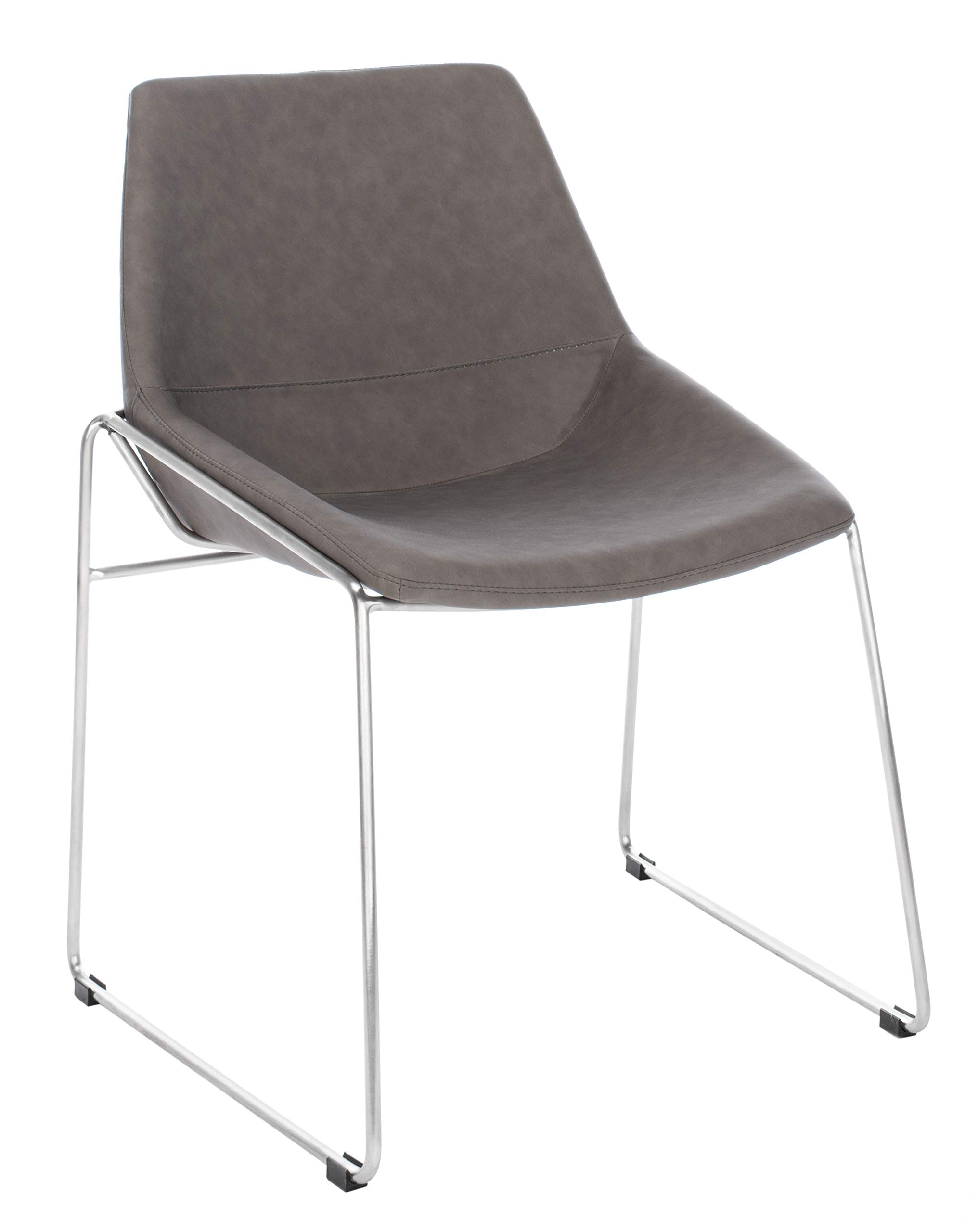Safavieh Home Alexis Mid-Century Modern Dining Chairs - Set of 2, Ash Faux Leather & Silver Metal Frame - Perfect for Kitchen, Dining Room & Office Use