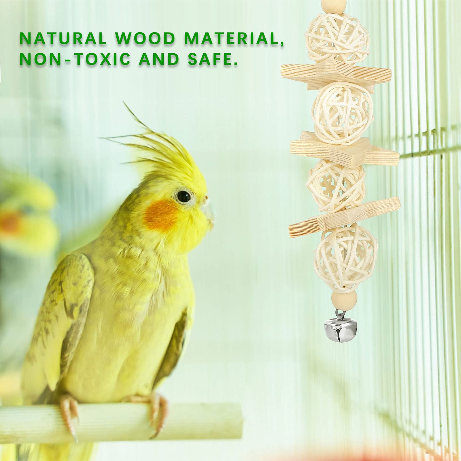 8 PCS Bird Toys for Parrots - Wooden Chewing Hanging Swing & Standing Toys for Parakeets, Cockatiels, Conures & Budgies - Cage Accessories for Play, Exercise & Mental Stimulation