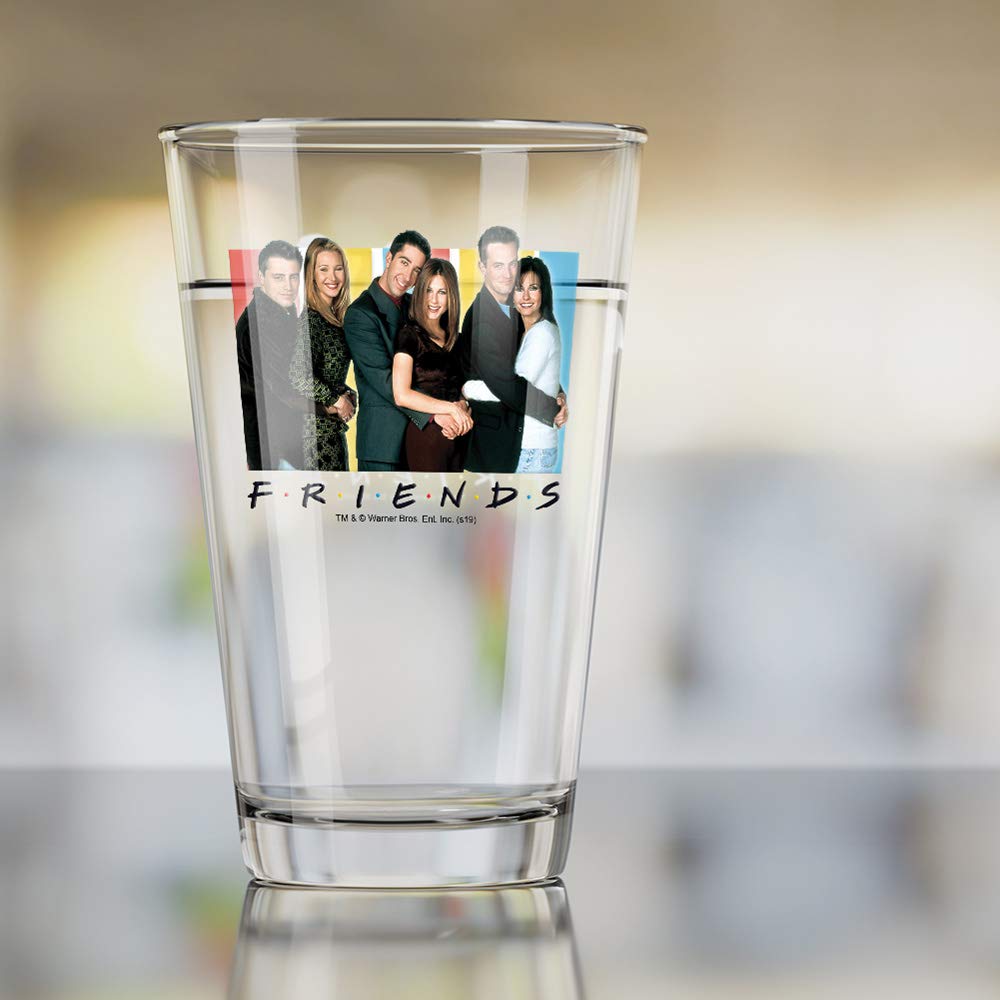 LOGOVISION Friends 'It's All About Friends' 16 oz Pint Glass - Tempered Glass with Licensed Printed Design - Perfect Fan Gift for Cold Beverages, Soda, Water - Ideal for Parties, Home Bars & TV Show Nights