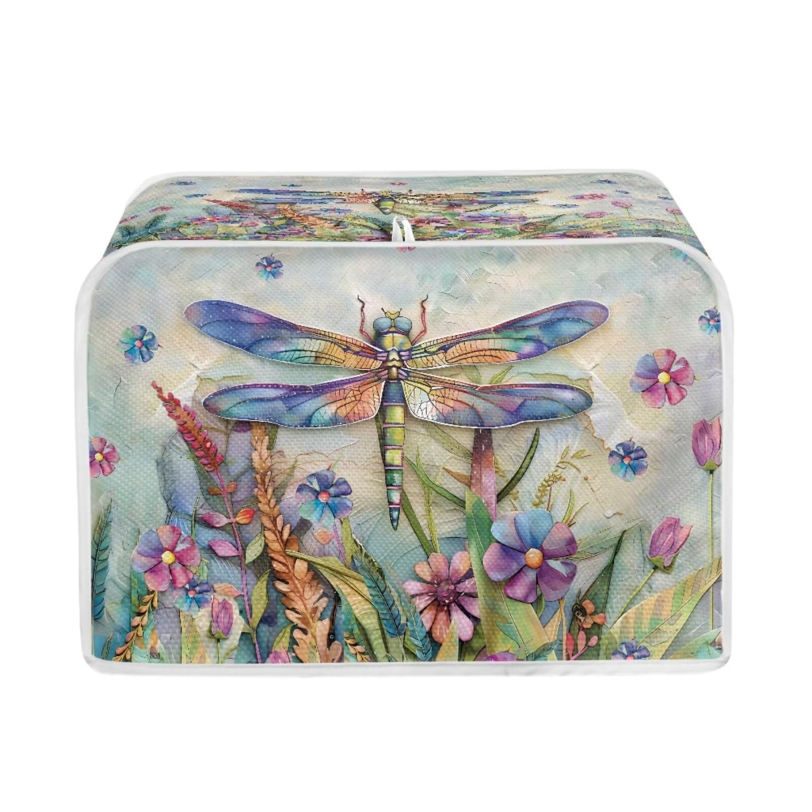 Dragonfly Daisy Print 4-Slice Toaster Cover - Dust Protection Washable Kitchen Appliance Cover with Handle for Bread Maker & Toaster Oven - Perfect for Kitchen Countertop Organization & Small Appliance Protection