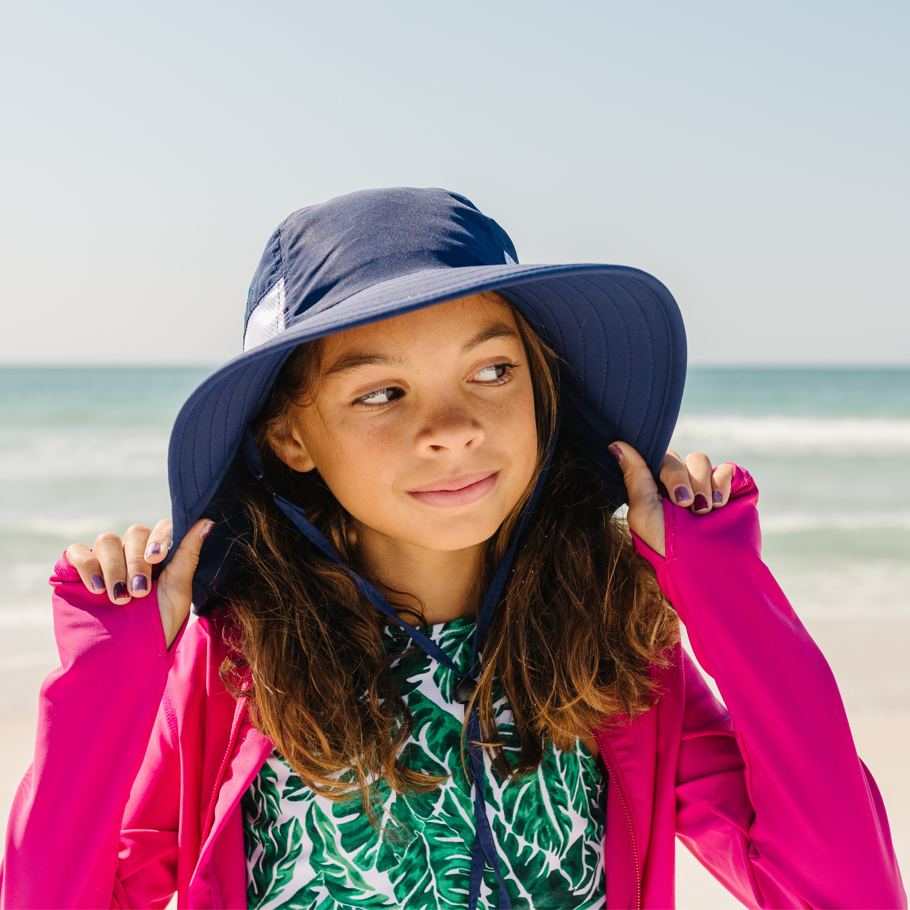 Kids Wide Brim Sun Hat with Neck Flap - UPF 50+ UV Protection for Outdoor Adventures, Beach, Hiking & Camping - Navy Blue