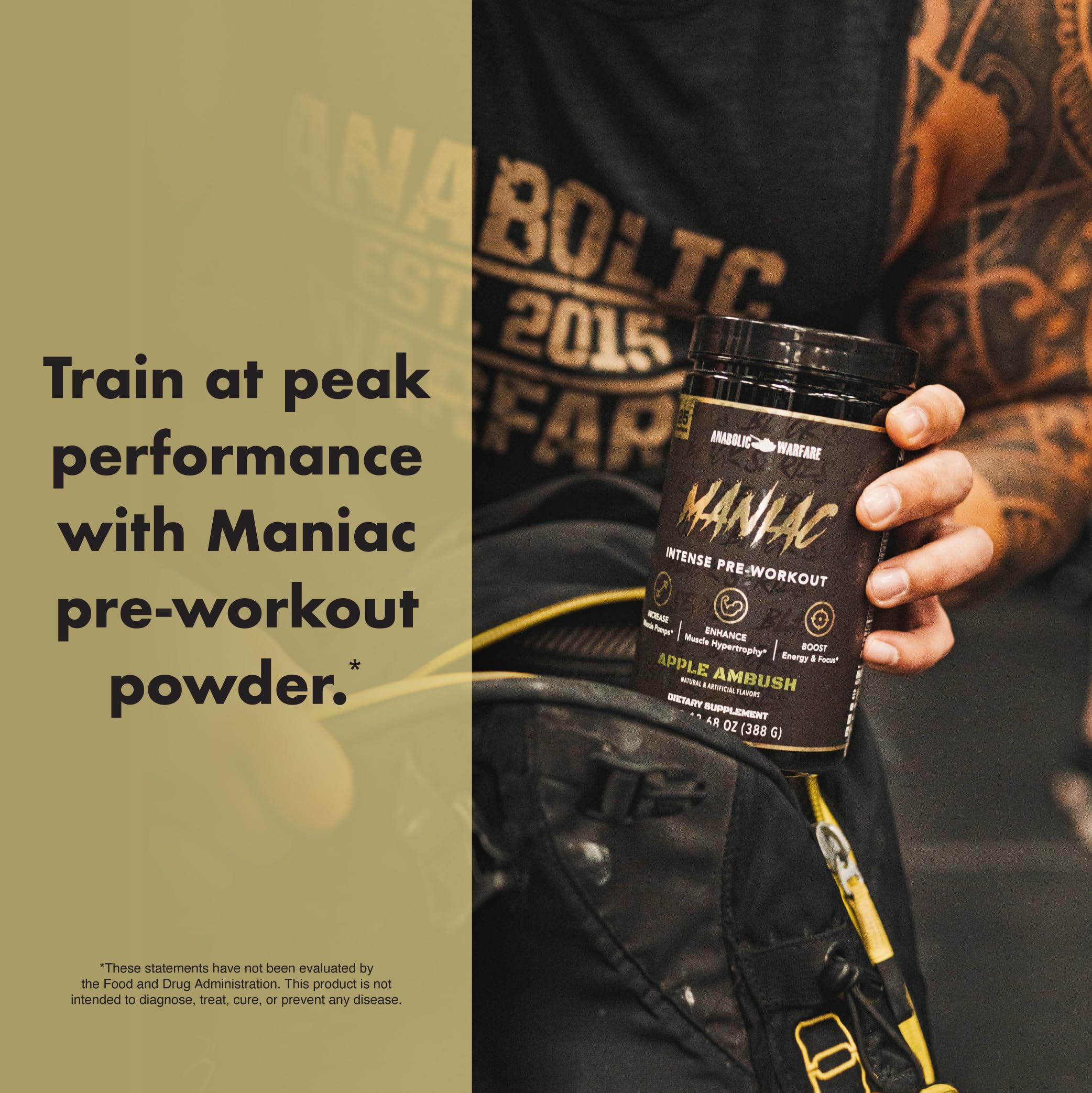 Anabolic Warfare Black Series Maniac Pre-Workout Powder - Nitric Oxide Booster for Muscle Pumps & Protein Synthesis - Guerilla Grape Flavor - Ideal for Gym, Bodybuilding & Intense Training Sessions