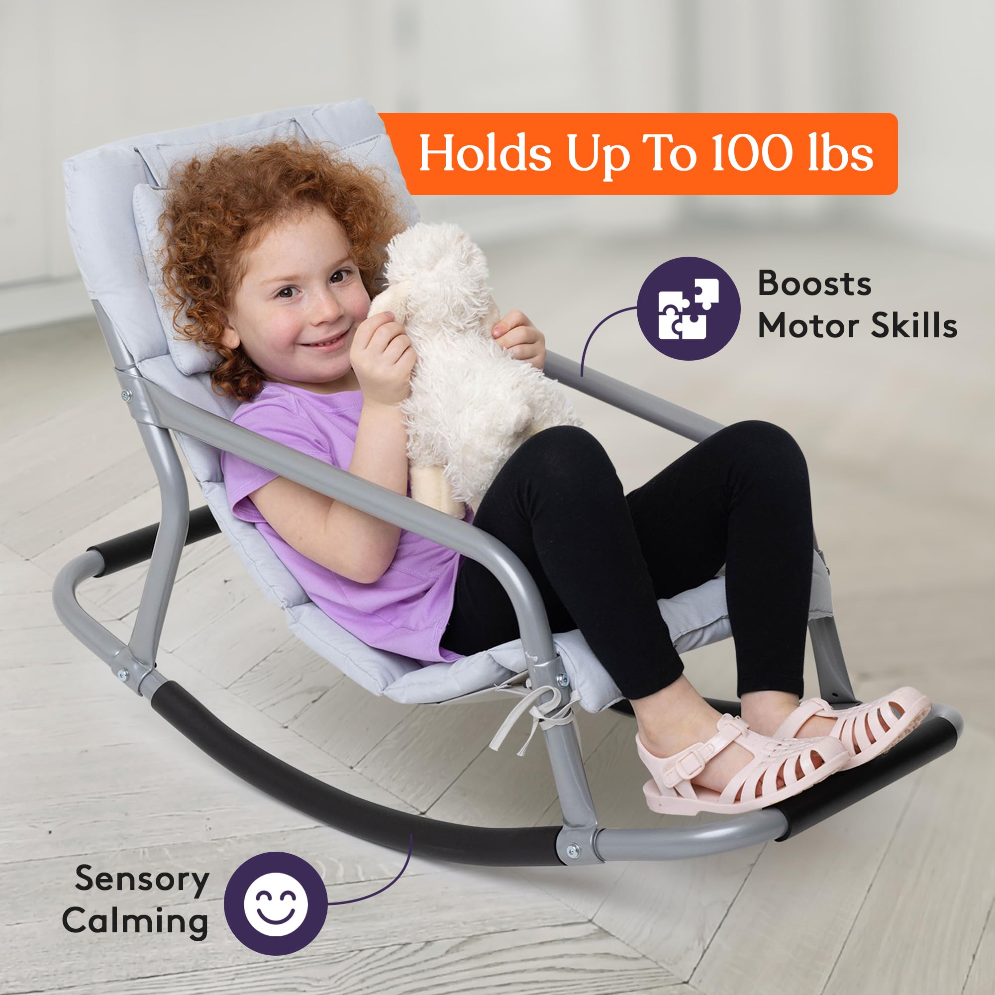 **Sensory Rocking Chair for Kids - Soft Fabric Comfortable Rocker Chair with Stability - Versatile Floor Chair for Playroom, Bedroom, Nursery (Ages 3+) - Grey - Perfect for Relaxation, Reading & Sensory Play**