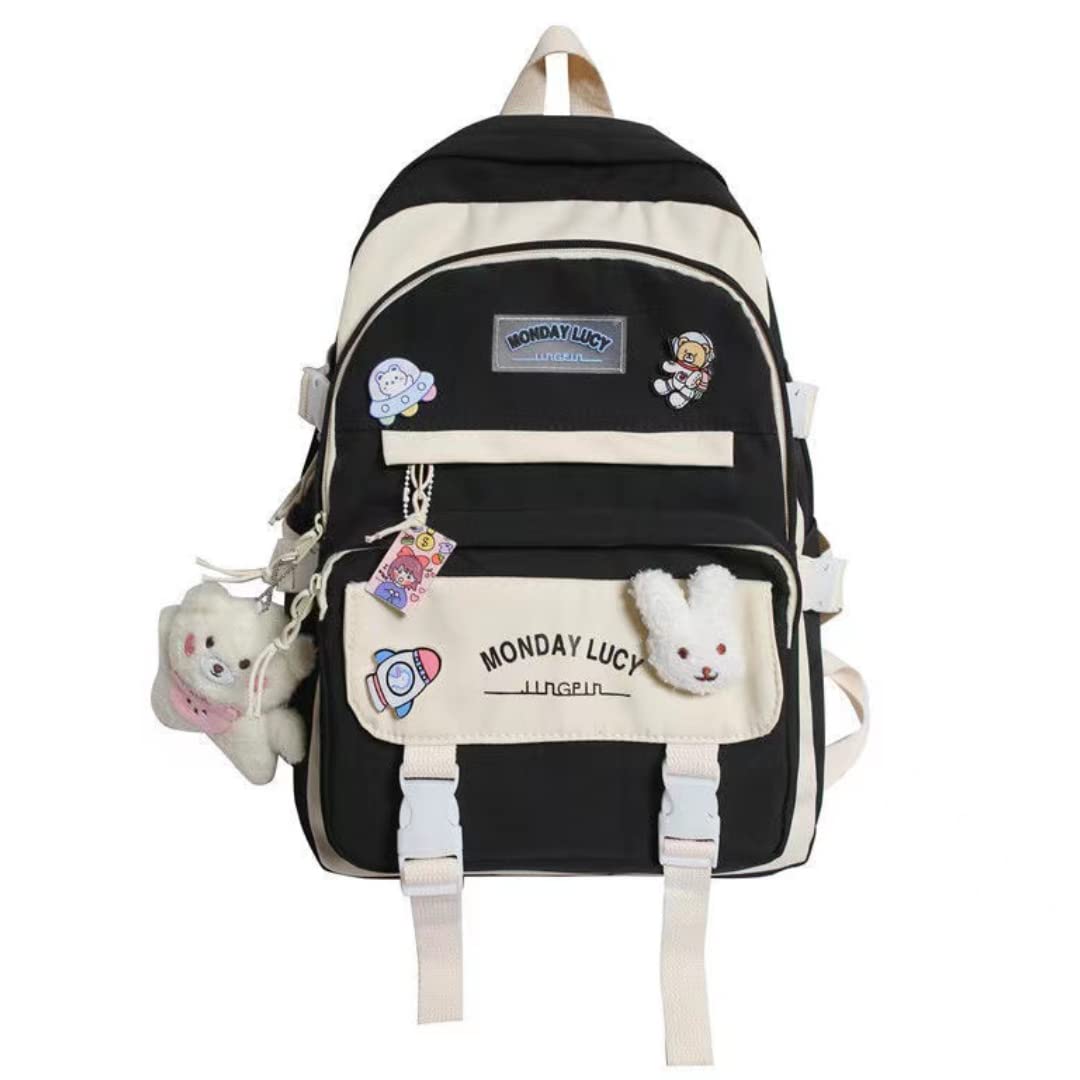 Cute Girls Backpack for School - Large Capacity Bookbag for Elementary & Middle School Students, Teen Rucksack with Laptop Compartment, Durable Daypack for Daily Use (Black) - Perfect for School, Travel, and Outdoor Activities