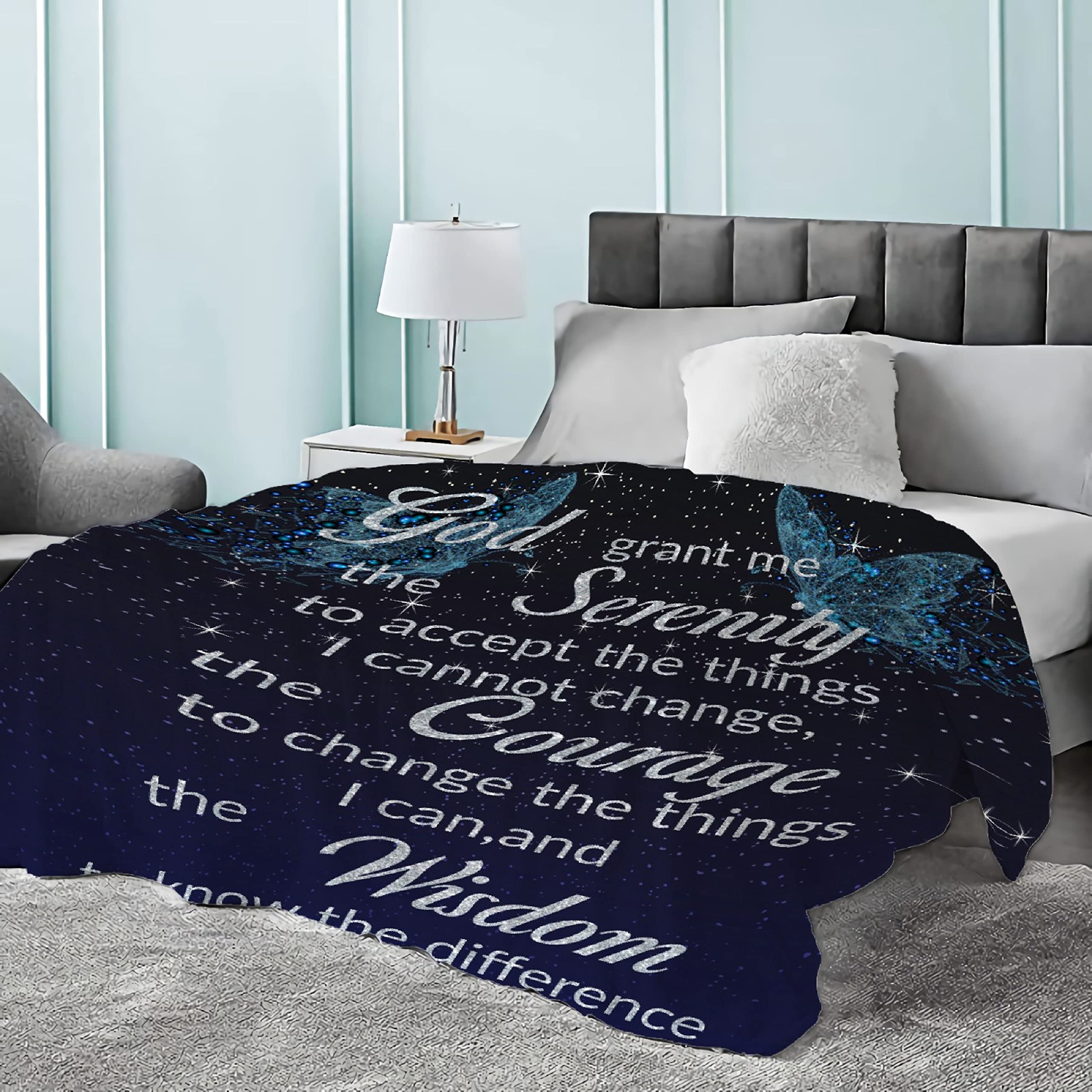 Blue Butterfly Serenity Prayer Inspirational Starry Galaxy Flannel Throw Blanket - Super Soft Fleece Blanket for Bed, Sofa & Couch (120