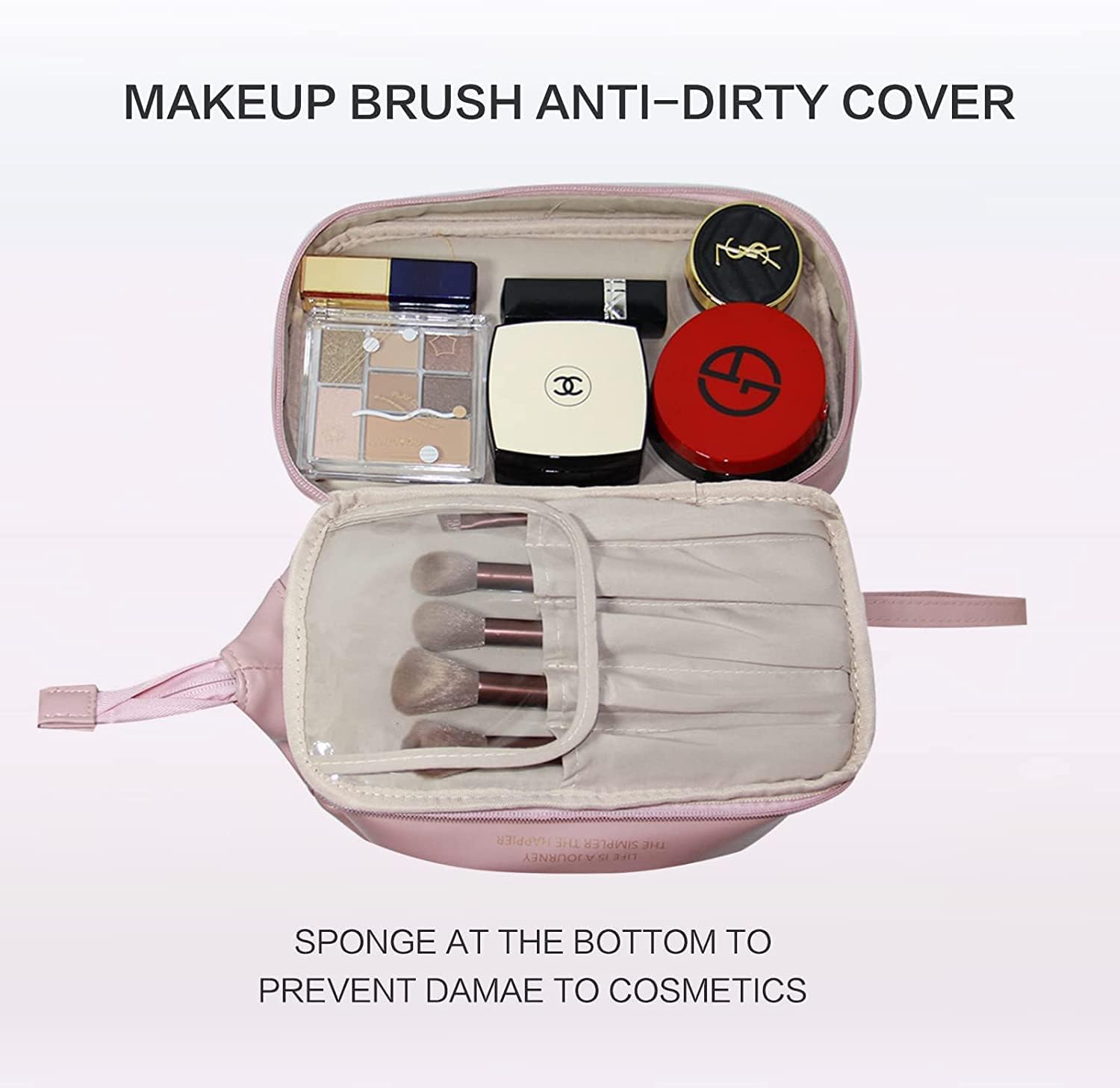 Styxon Travel Makeup Bag for Women - Double Layer Waterproof Leather Cosmetic Organizer with Large Zipper, Portable Toiletry Pouch for Girls (Pink) - Perfect for Travel, Gym, Vacation & Daily Use
