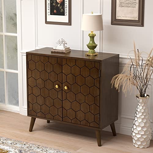Modern MDF Storage Cabinet with Adjustable Shelves & Doors - Free Standing Accent Cabinet for Kitchen, Dining Room, Living Room & Hallway - Brown - Perfect for Home Organization & Stylish Storage Solutions