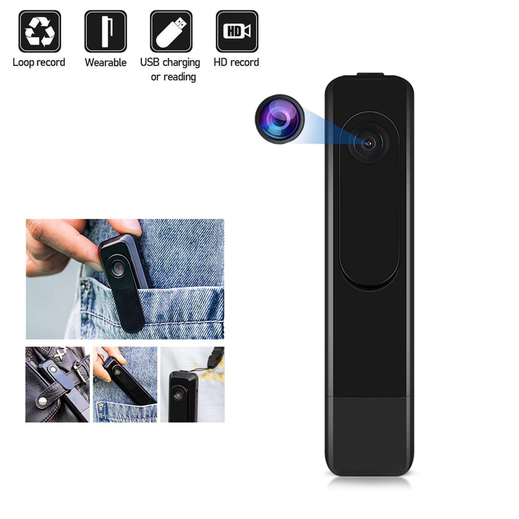 Casstad 5X HD Mini Wearable Body Camera - Portable Clip-On USB Camcorder with Loop Recording for Security, Police, Outdoor Adventures & Vlogging