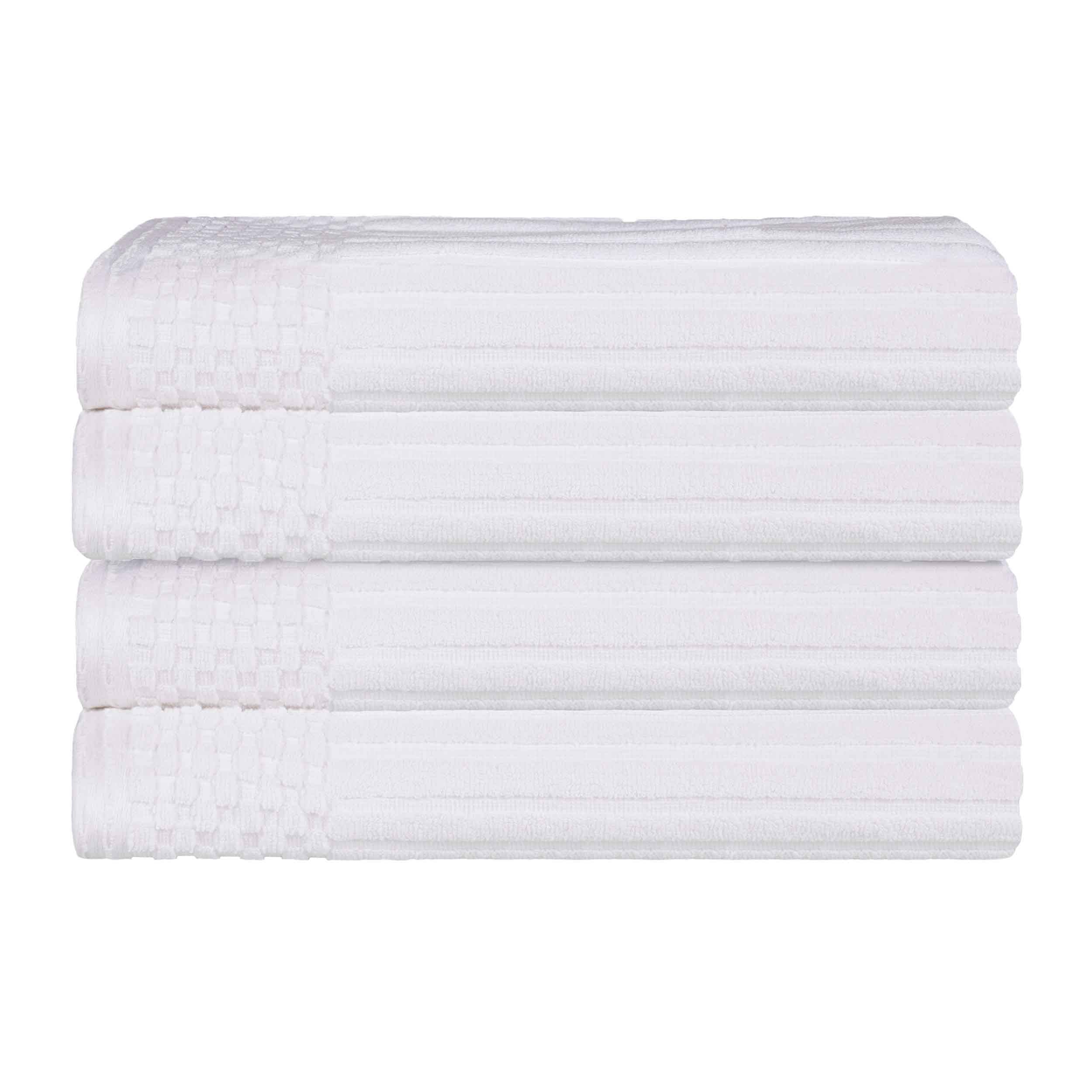 Premium Soho Ribbed Textured Cotton Bath Towels - Ultra Absorbent & Quick Dry - Set of 4 (White) - Luxury Spa, Hotel & Home Bathroom Essentials