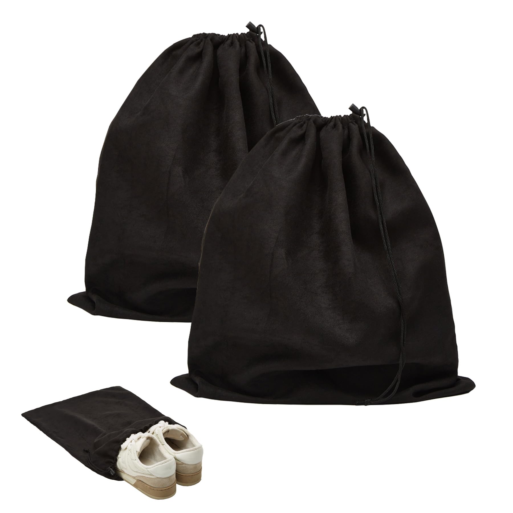 LAKE OF FIRE 2-Pack Travel Shoe Bags - 17.7x13.8 Inch Dustproof Flannel Shoe Pouches with Drawstring Closure, Washable & Reusable (Black) - Perfect for Suitcase Organization, Gym Shoes Storage & Travel Accessories