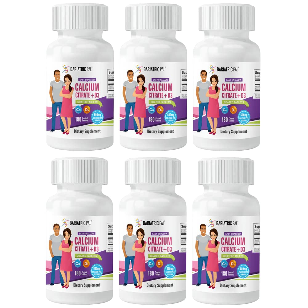 BariatricPal Easy Swallow Calcium Citrate 600mg with Vitamin D3 - 180 Coated Tablets (6 Month Supply) for Strong Bones & Joint Support - Ideal for Seniors, Post-Surgery Recovery & Weight Loss Patients
