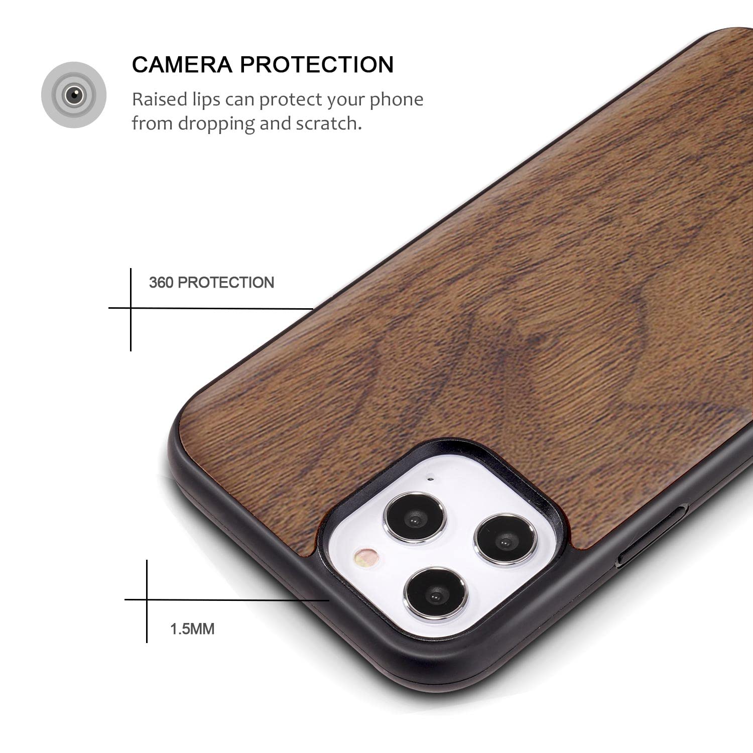 Premium Real Natural Rosewood Case for iPhone 12 & 12 Pro - Slim Shockproof Hybrid Wooden Cover with Walnut Finish | Perfect for Daily Protection & Stylish Outfits