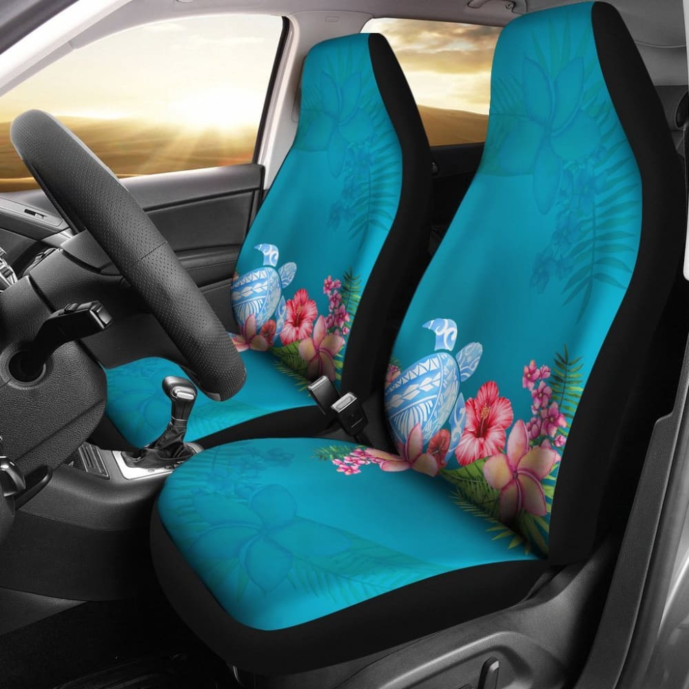Blue Sea Tribal Turtle Hibiscus Plumeria Flowers Car Seat Cover - Waterproof & Non-Slip Design for Cars, SUVs, Trucks | Perfect for Beach Trips & Summer Road Travel