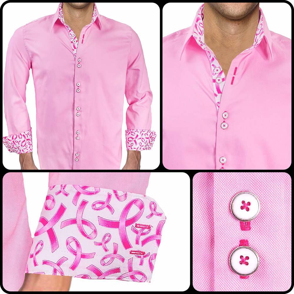 Pink Breast Cancer Awareness Dress Shirts for Men - Premium USA-Made Formal Shirts - Office Wear & Charity Events