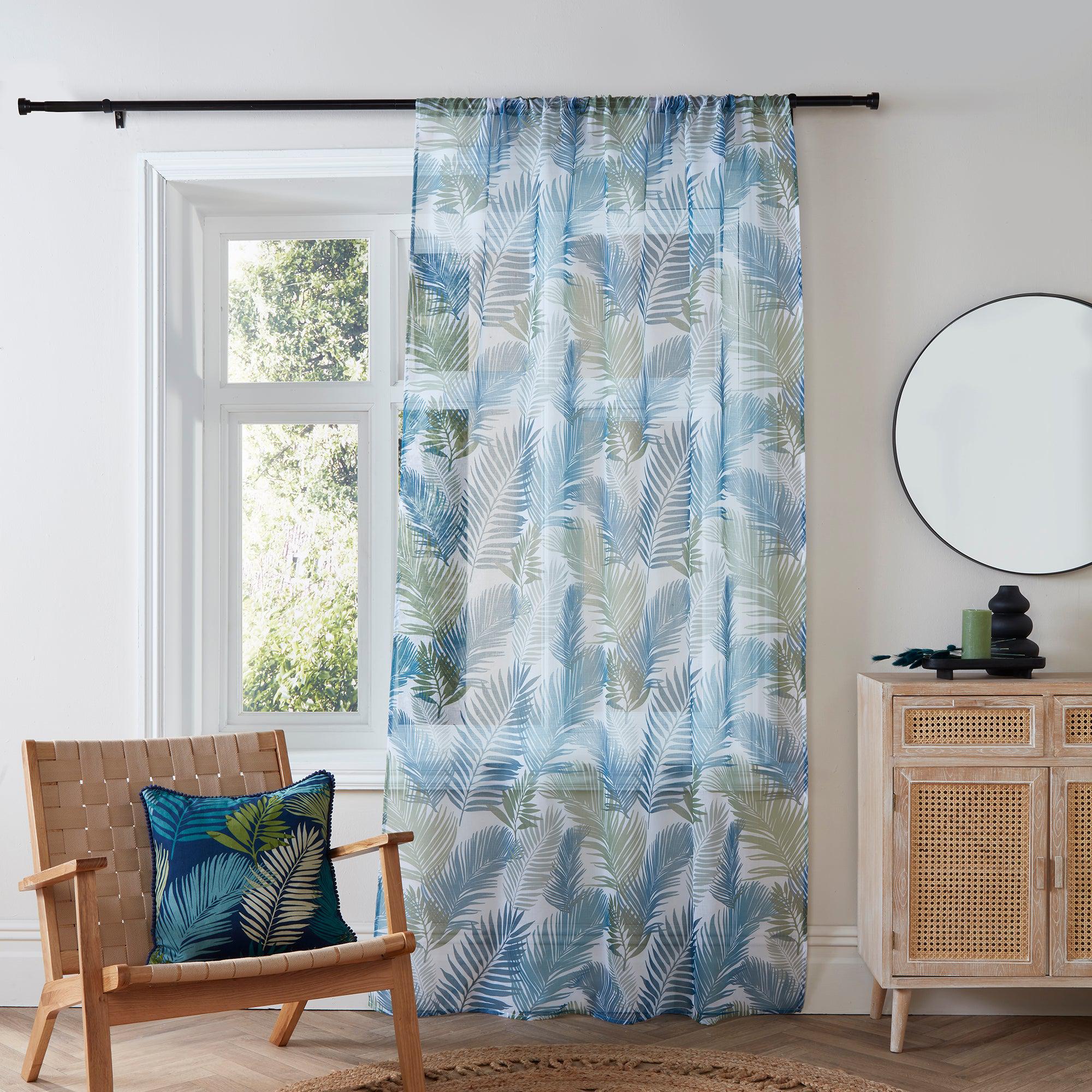 Fusion Tropical Voile Panel Curtain - Teal Blue Sheer Window Drape for Living Room, Bedroom & Patio Decor