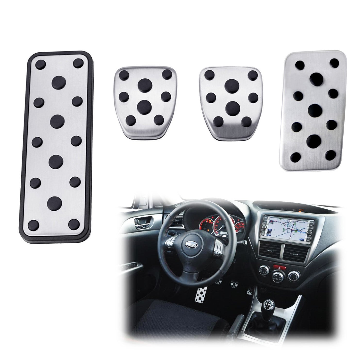 4-Piece Silver Track Design Foot Pedal Covers for Subaru Outback & Legacy Manual Transmission - Enhance Driving Comfort & Style (Perfect for Racing Enthusiasts & Car Modifications)
