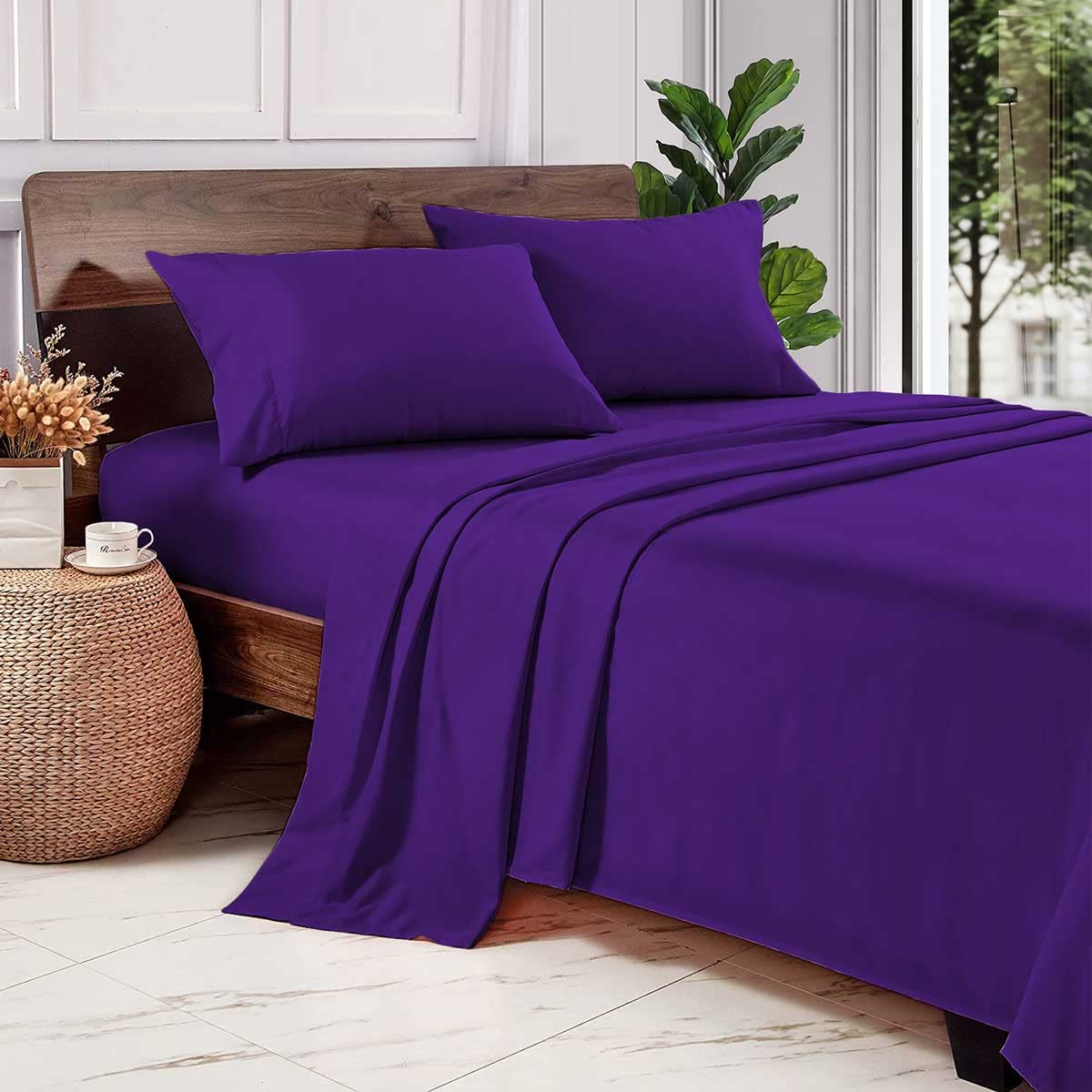 Premium 600 Thread Count 100% Egyptian Cotton Sheet Set - Ultra Soft Sateen Weave 4-Piece Bedding (1 Fitted Sheet, 1 Flat Sheet, 2 Pillowcases) with 15