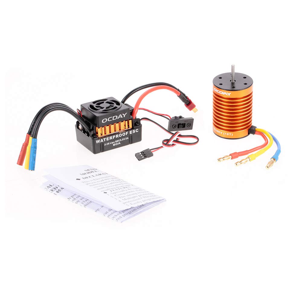 GoolRC 10T 3930KV 4-Pole Sensorless Brushless Motor with Waterproof 60A ESC for 1/10 RC Cars, Trucks, Boats - High Performance Upgrade for Off-Road Racing and Water Adventures