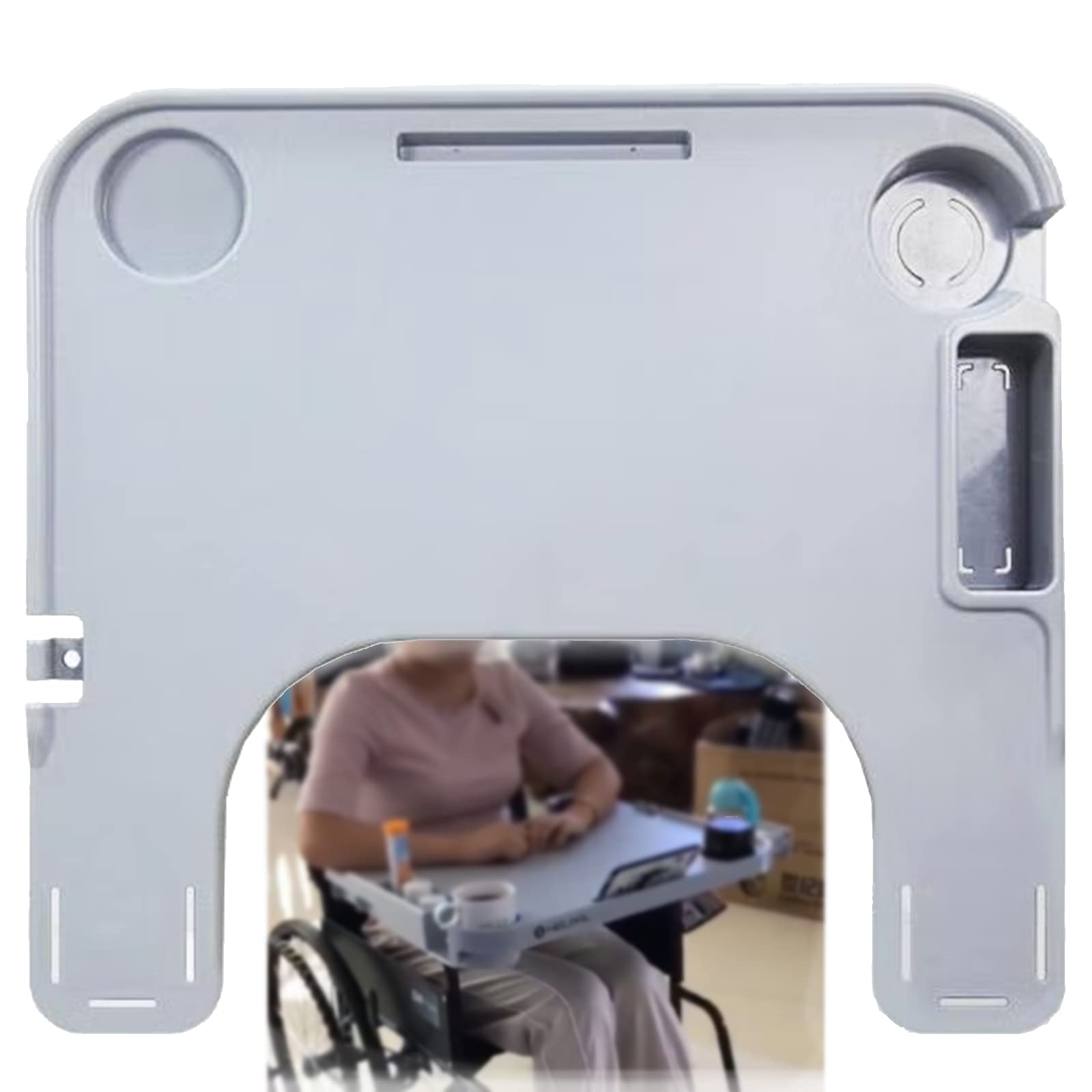ZBJDX Universal Multi-Function Wheelchair Tray Table - Removable Medical Lap Desk with Cup Holder, Phone Slot & Storage Hook | Wheelchair Accessories for Elderly & Disabled | Perfect for Meals, Reading & Tablet Use