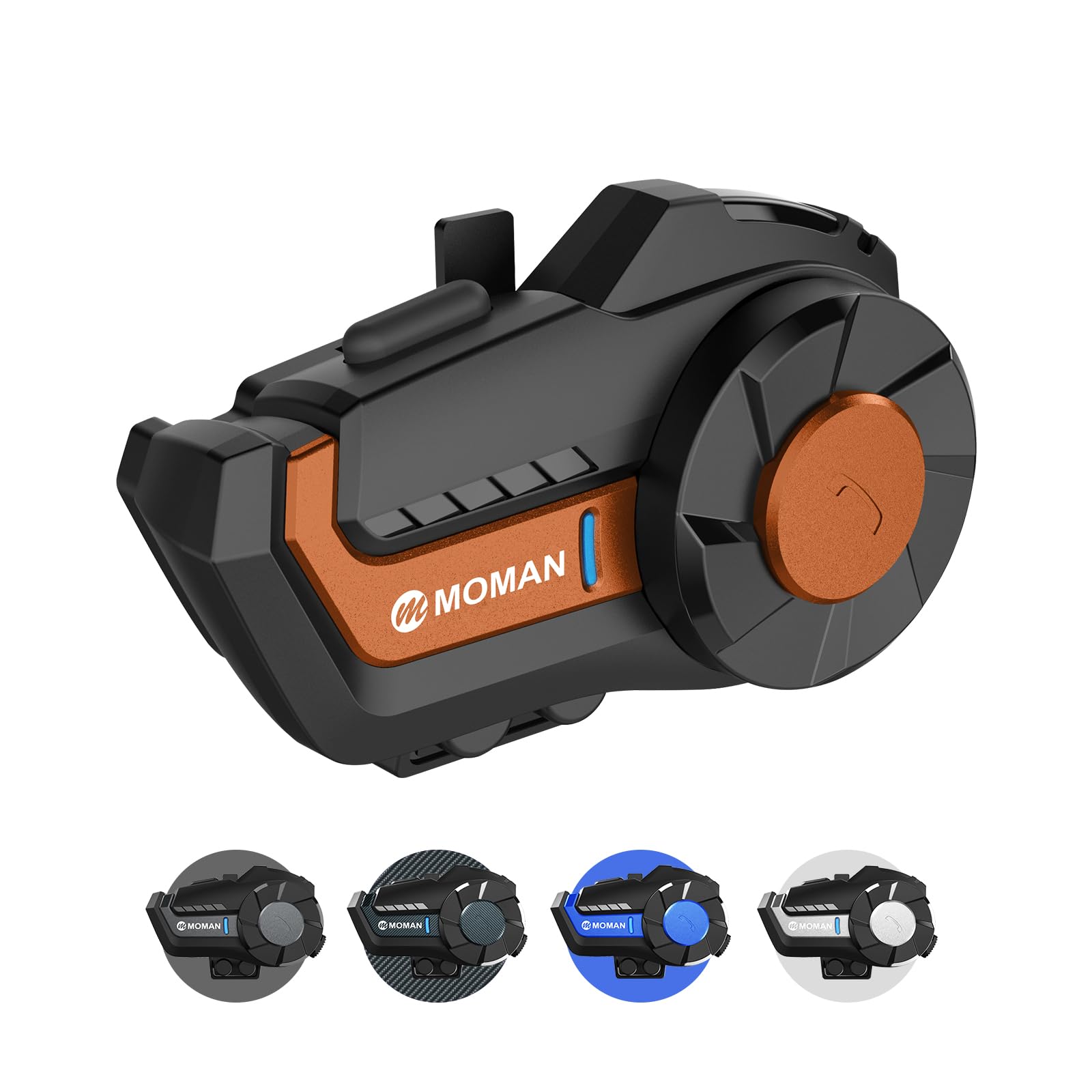 Moman H2Pro Wireless Motorcycle Helmet Headset - Bluetooth Intercom, Voice Assistant, Music Sharing, FM Radio, IP65 Waterproof, DSP & CVC Noise Cancellation (1 Pack, Orange) - Perfect for Group Riding, Solo Adventures & Long-Distance Motorcycle Trips