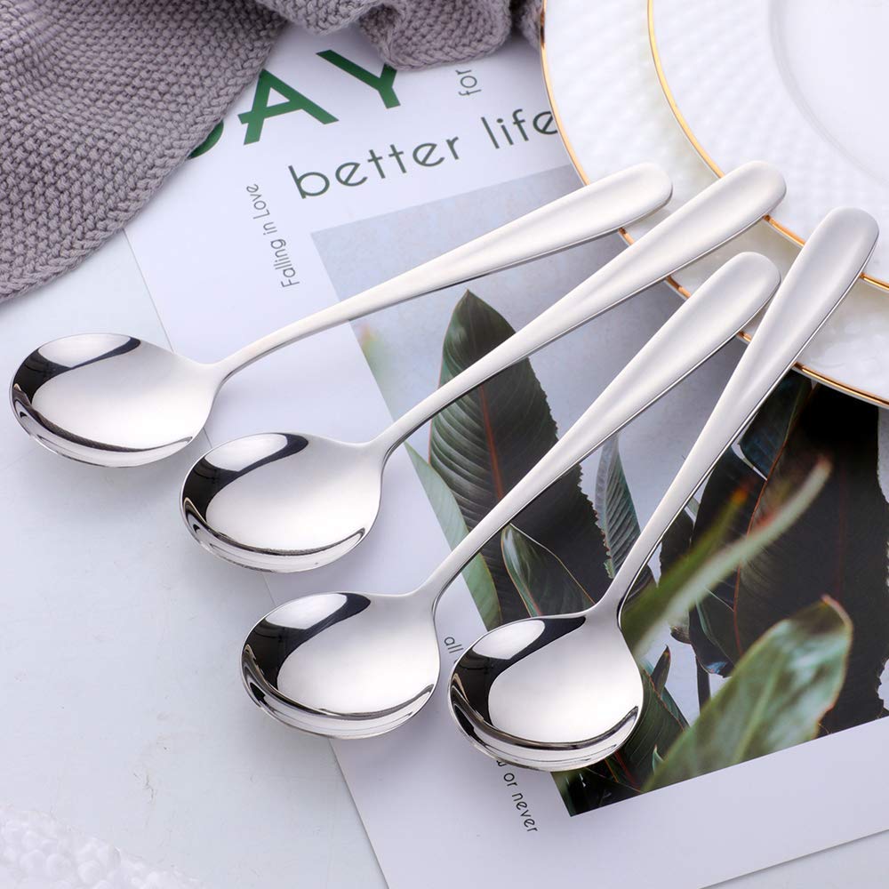 Premium 18/10 Stainless Steel Bouillon Round Soup Spoons - Set of 12, Mirror Polished Silverware for Fine Dining, Restaurants & Home Entertaining - Durable & Dishwasher Safe