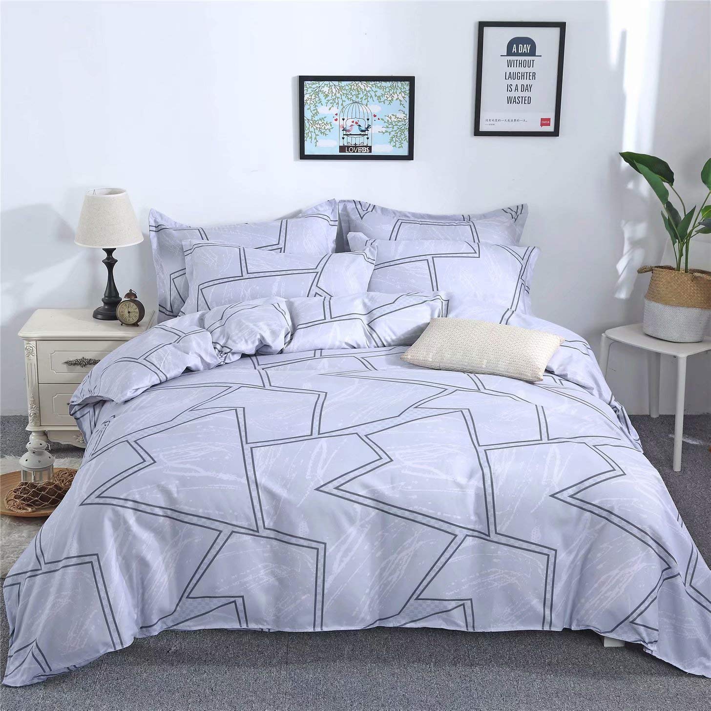 Luxury Brushed Duvet Cover Set 3-Piece Gentleman Style - Soft Comforter Quilt Cover with Zipper Closure for Men & Women - Twin Size 68