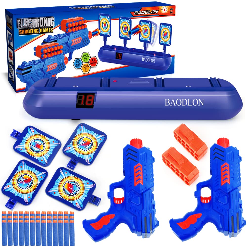 BAODLON Electronic Shooting Target Game Set with Auto-Scoring & Reset - Foam Dart Toy Gun Included - Fun Shooting Game for Kids Ages 5-10 - Perfect Gift for Boys - Compatible with 2 Toy Guns - Great for Indoor/Outdoor Play, Birthday Parties & Family Game Nights