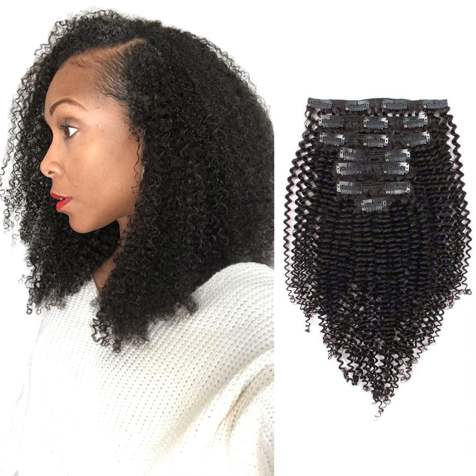 ABH AMAZINGBEAUTY Kinky Curly Clip-in Hair Extensions 3C/4A - 100% Remy Human Hair Double Wefts for African American Women - 120g #1B Natural Black 22 Inch - Perfect for Daily Styling, Special Occasions & Protective Hairstyles