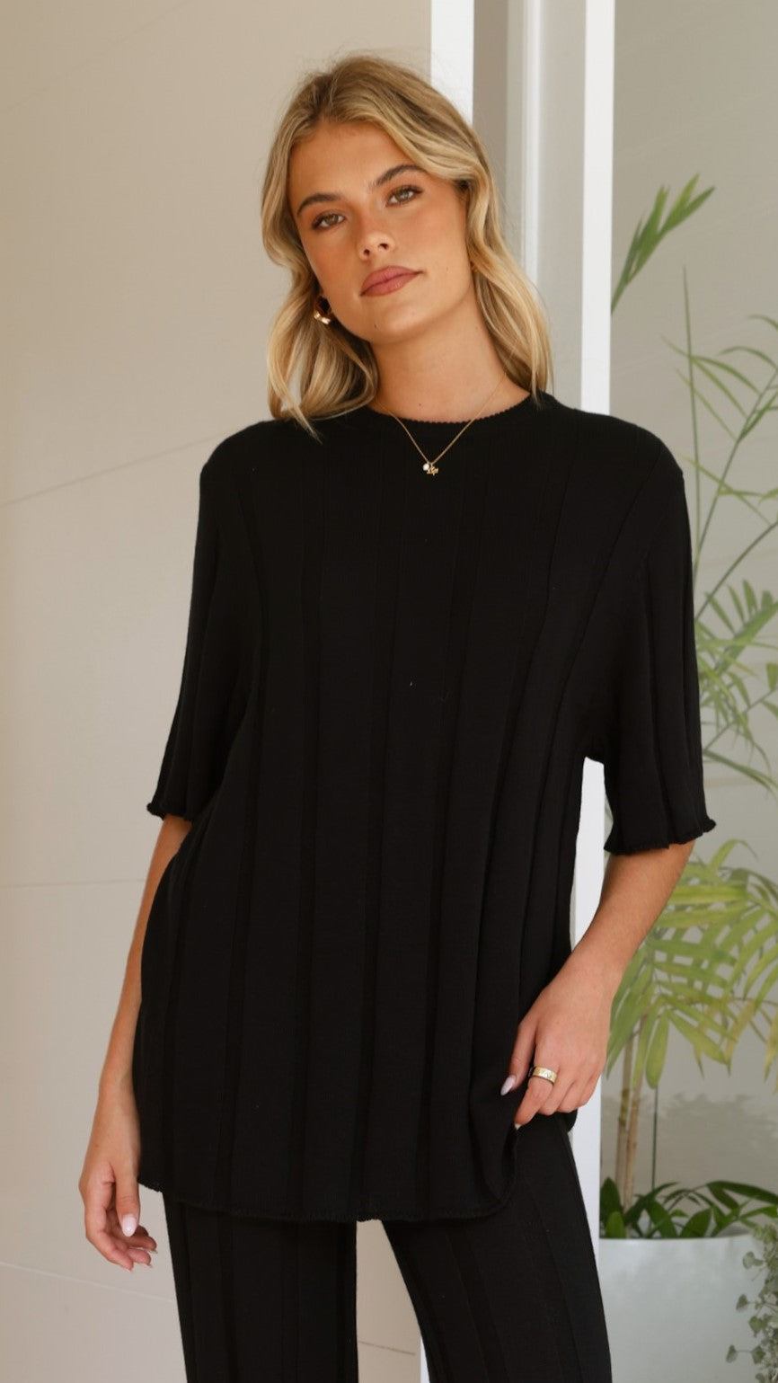 Bayu Knit Top for Women - Soft Comfortable Stretch Black Knit Shirt | Casual Wear, Layering, Office Outfits