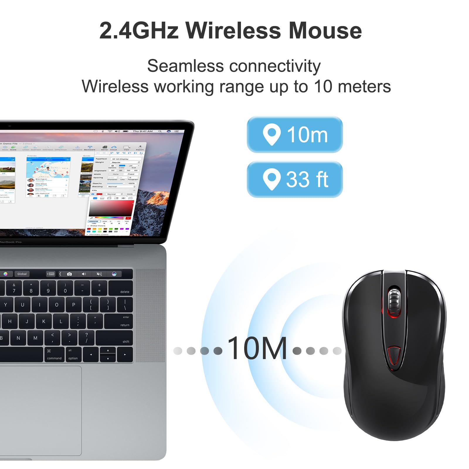 OKIMO 2.4GHz Wireless Mouse with USB Receiver, Ergonomic Optical Tracking Computer Mouse for Laptop, PC, and Desktop - Portable Design for Home, Office, and Travel Use (Black)