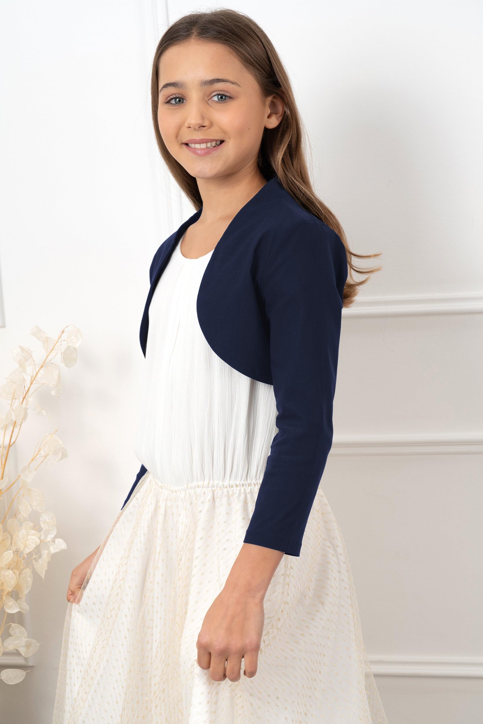 BOLEROSE Girls 3/4 Sleeve Bolero Jacket for Kids - Stylish Cardigan for School, Party & Special Occasions