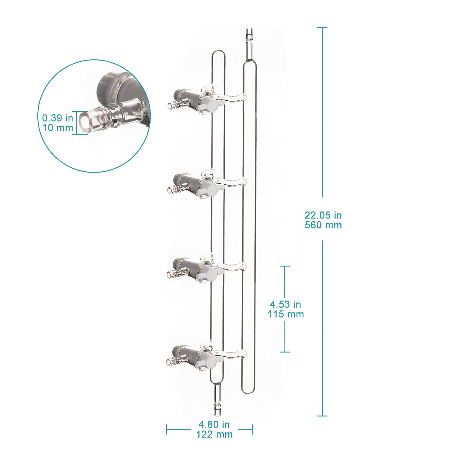 Stonylab 4-Port Borosilicate Glass Vacuum Manifold with Stopcocks - Dual Bank Schlenk Line for Chemistry Lab, Organic Synthesis & Air-Sensitive Experiments