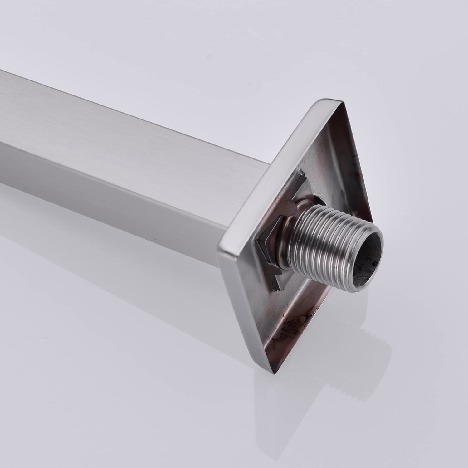 6 Inch Square Ceiling Mount Shower Arm with Flange - Universal Rain Shower Connection in Brushed Nickel - Perfect for Modern Bathroom Renovations & Spa-Like Shower Experience