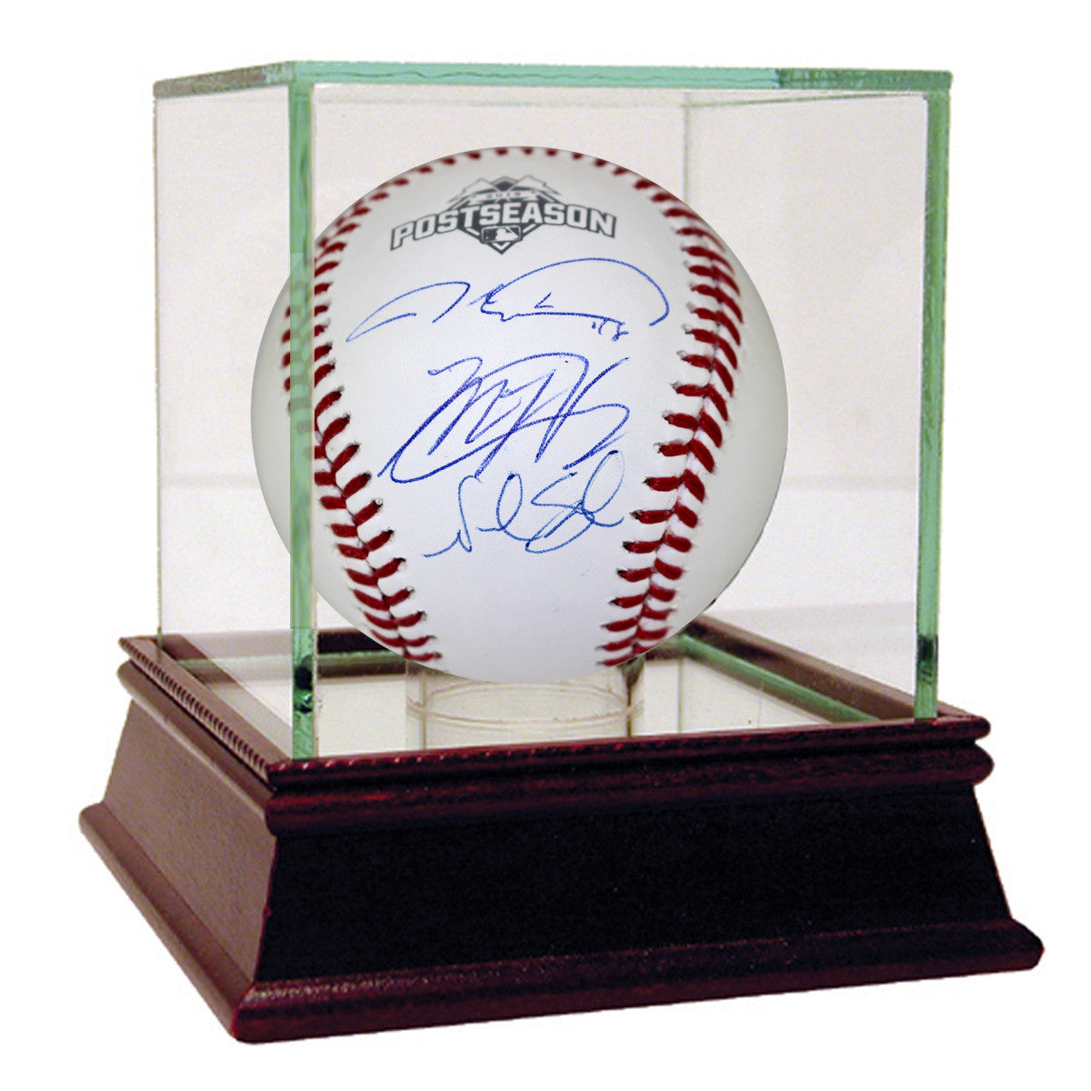 2015 MLB Postseason Logo Baseball Autographed by Matt Harvey, Jacob deGrom & Noah Syndergaard - Authentic Triple Signed Baseball for Collectors, Fans & Display - Perfect for Memorabilia Collections, Man Cave Decor & Baseball Enthusiasts