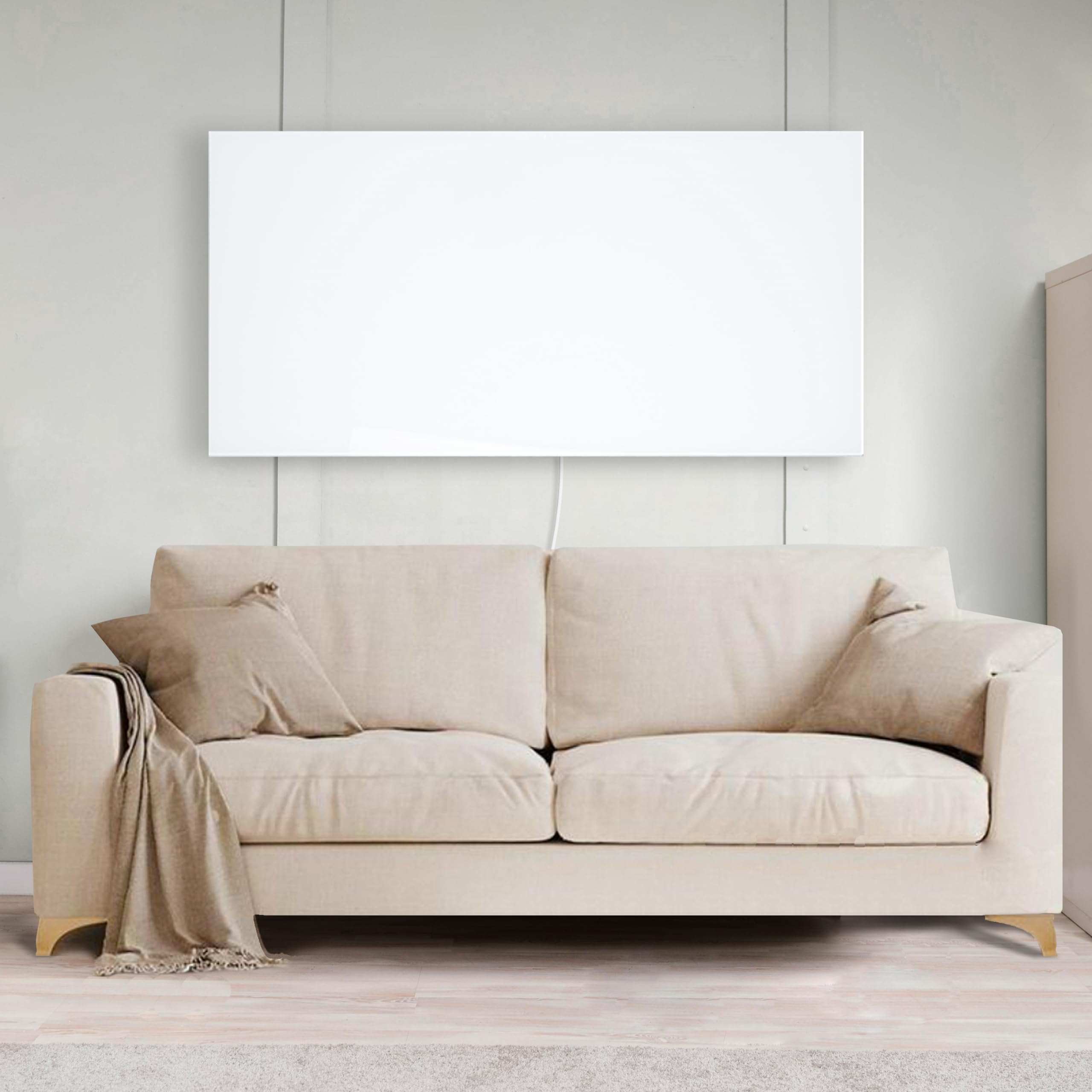 WarmlyYours 24x47 Inch Ember Glass Infrared Electric Panel Heater - 800W Wall Mounted Space Heater for Rooms up to 114 sqft, Energy Efficient Plug-in or Hardwired Heating Solution - Perfect for Bedrooms, Bathrooms & Home Offices (White Glass Finish)