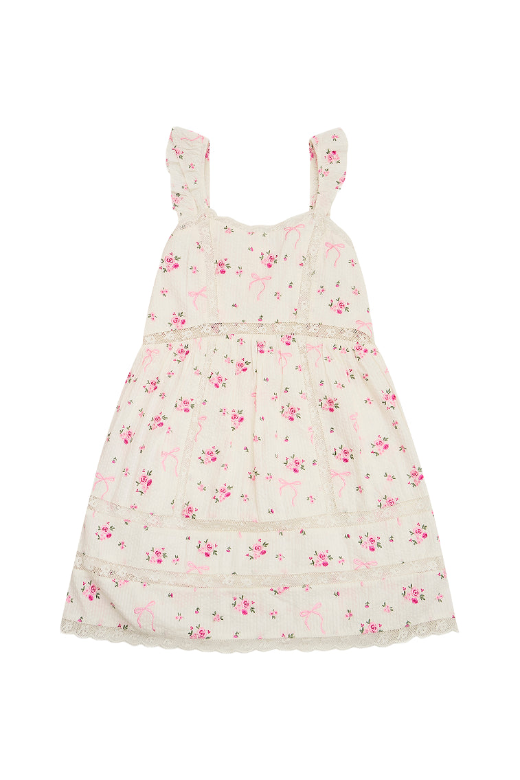 Laurier Girls' Cotton Rose & Bow Dress - Cute and Comfortable Floral Dress for Toddler Girls, Perfect for Parties, Photos, and Special Occasions